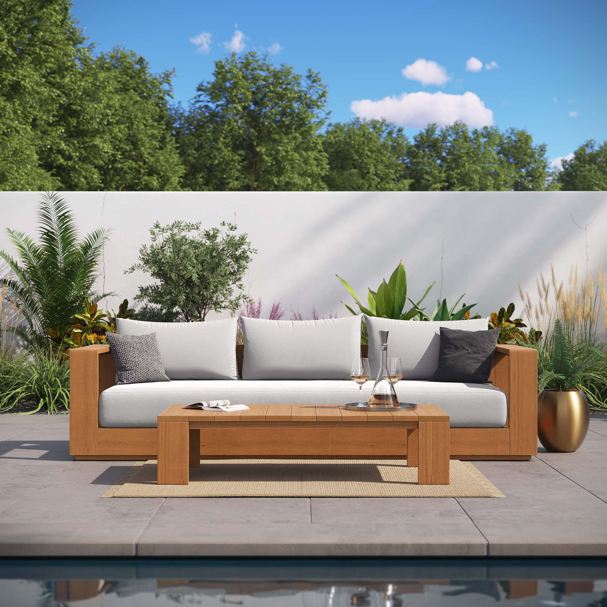 2-Piece Acacia Wood Outdoor Sofa & Coffee Table Set for Patio and Garden - Image 7