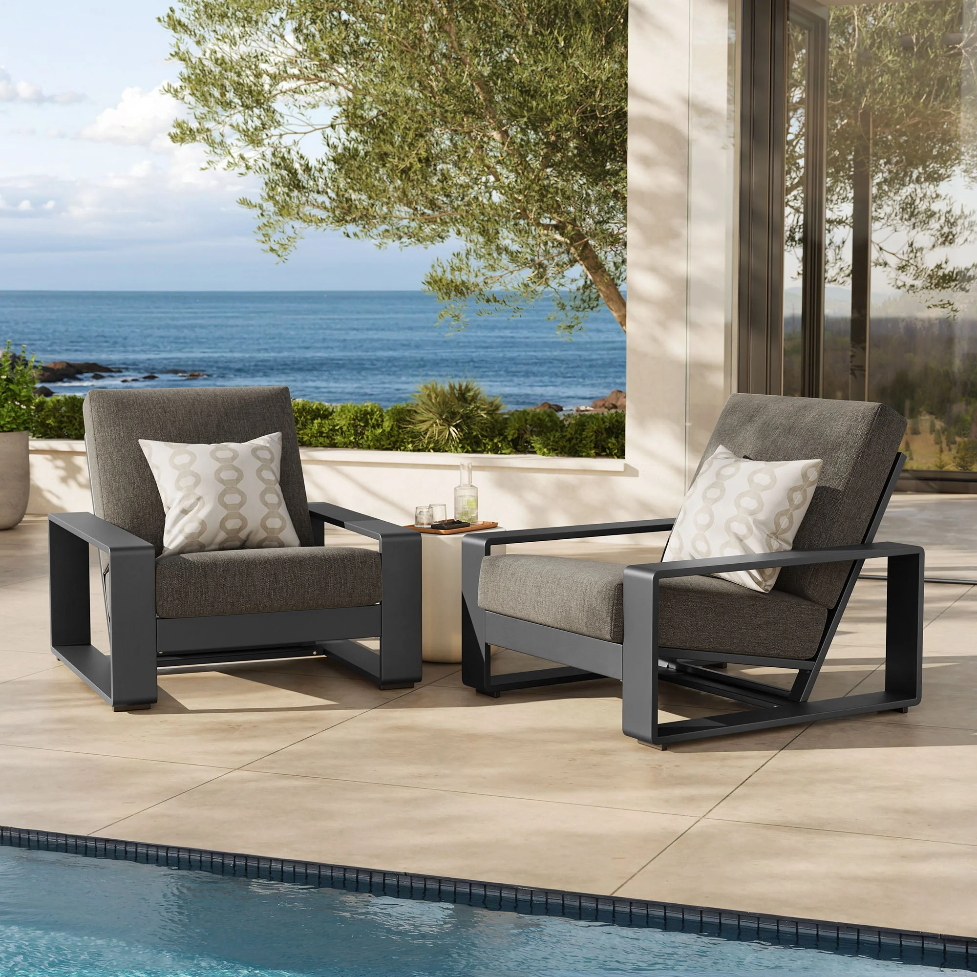 2-Piece Aluminum Outdoor Armchair Set for Patio, Deck and Garden Seating - Image 3