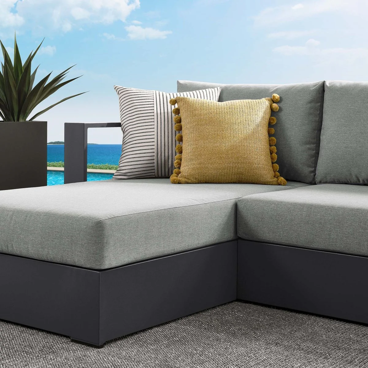 2-Piece Gray Aluminum Outdoor Patio Chaise Sectional with Cushions for Outdoor Living - Image 12