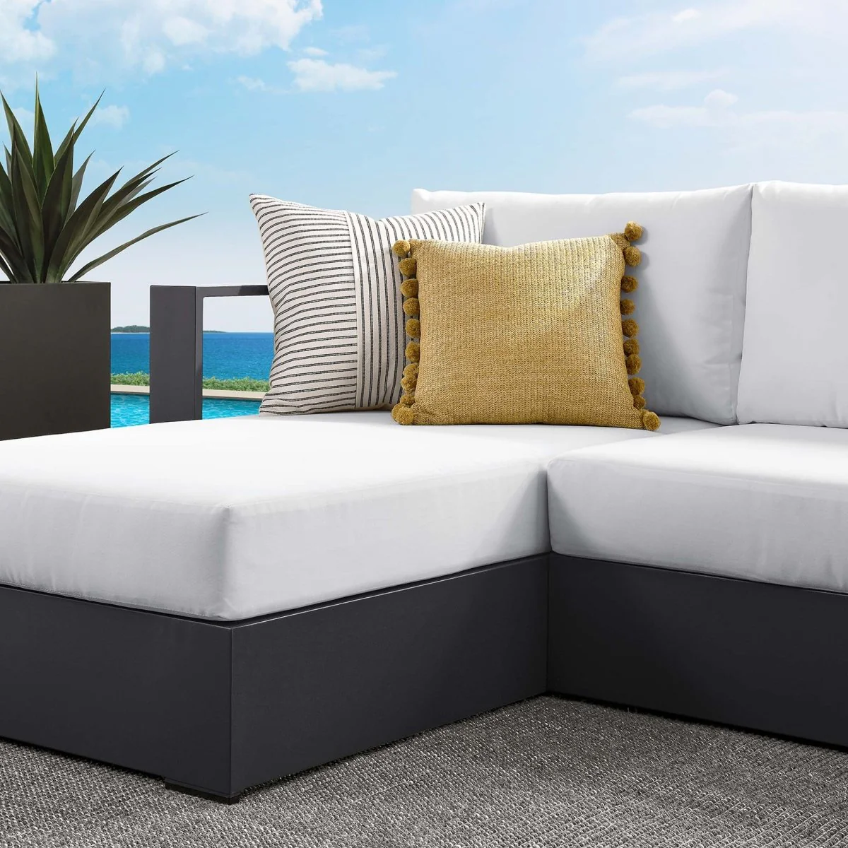 2-Piece Gray Aluminum Outdoor Patio Chaise Sectional with Cushions for Outdoor Living - Image 5