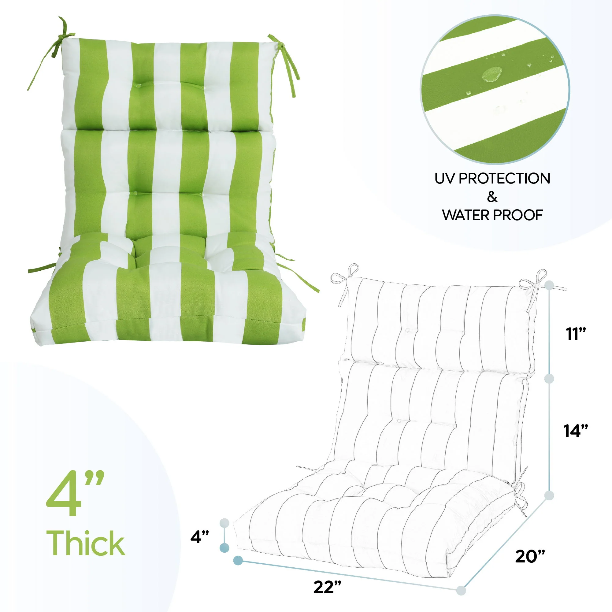2 Piece High Back Patio Chair Cushion Set, Tufted Adirondack And Rocking Chair Cushions - Image 10