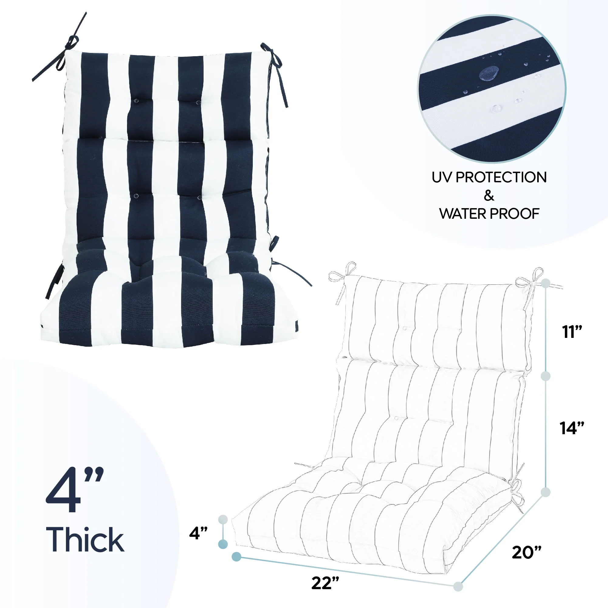 2 Piece High Back Patio Chair Cushion Set, Tufted Adirondack And Rocking Chair Cushions - Image 18