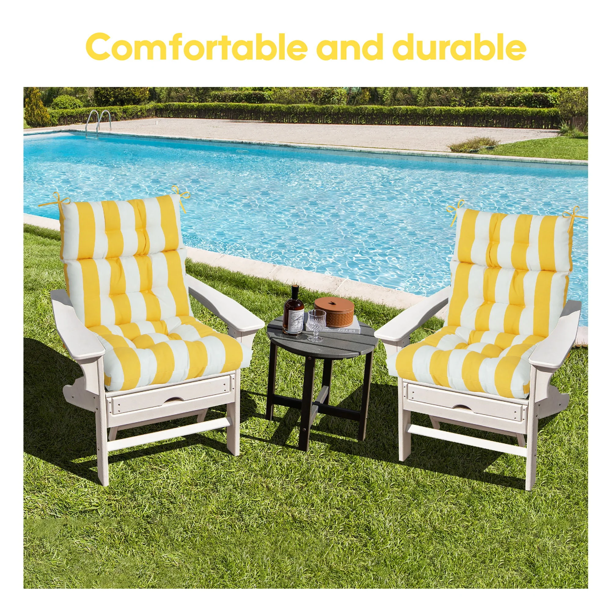 2 Piece High Back Patio Chair Cushion Set, Tufted Adirondack And Rocking Chair Cushions - Image 6