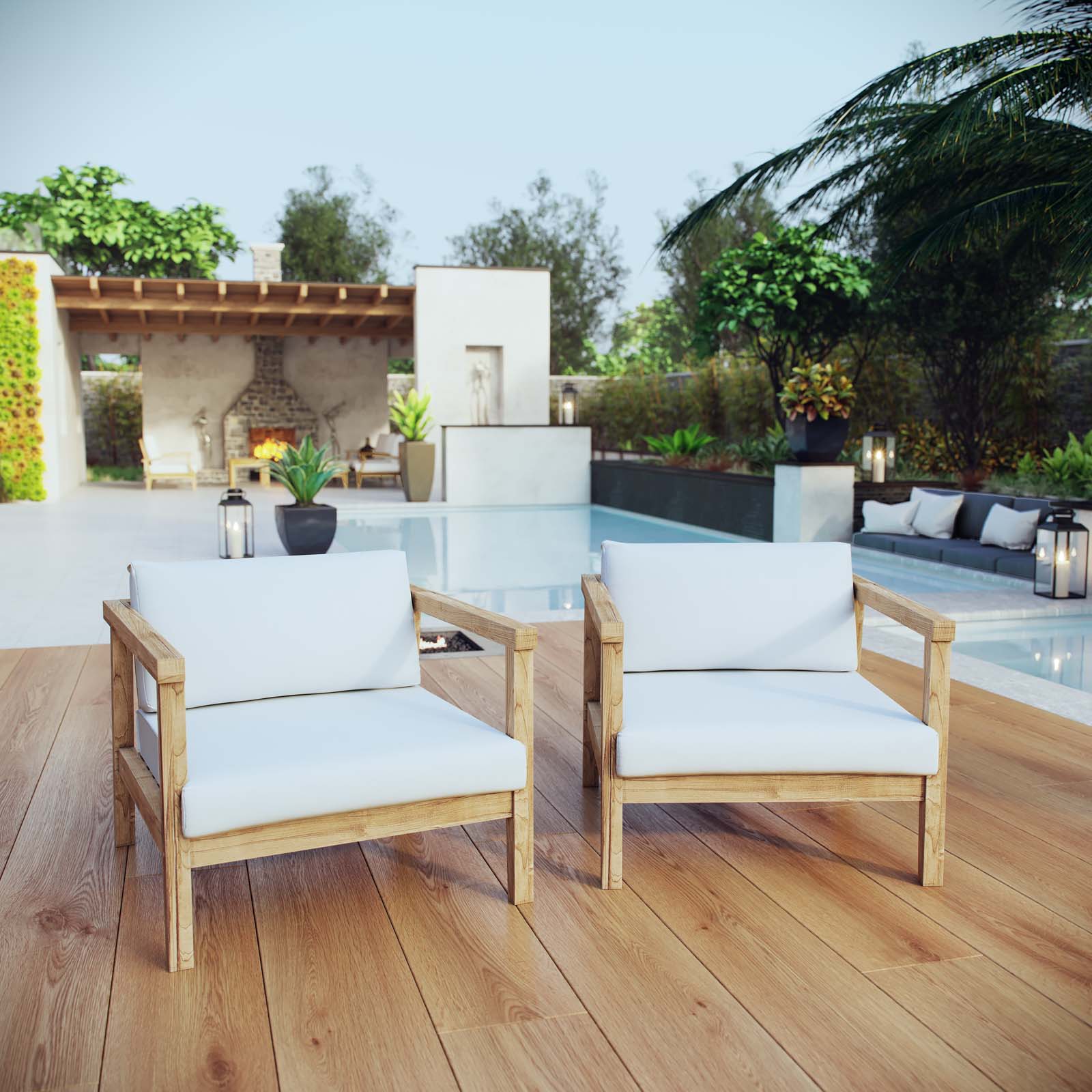 2-Piece Natural White Solid Teak Outdoor Patio Seating Set - Image 5