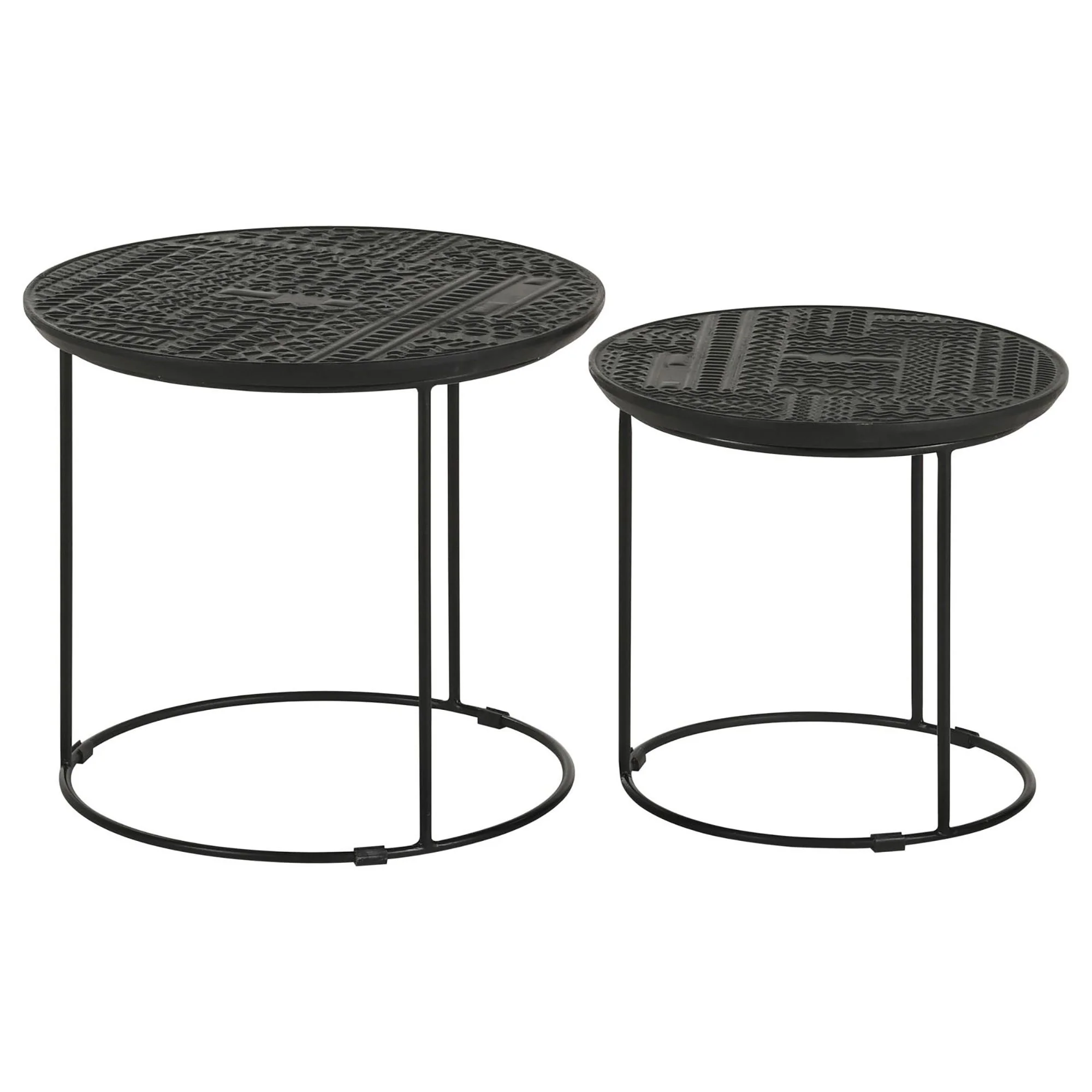 2 Piece Nesting Table With Embossed Tops And Base - Black - Image 2