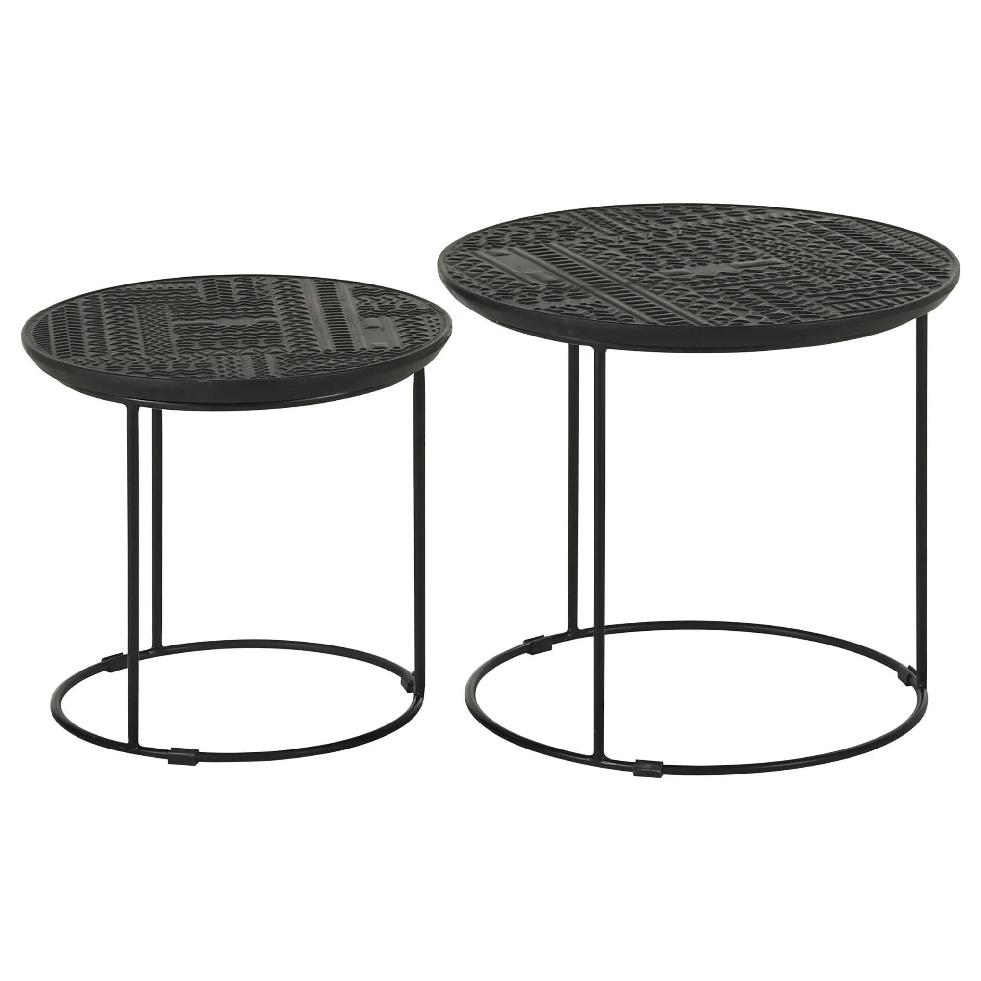 2 Piece Nesting Table With Embossed Tops And Base - Black - Image 4