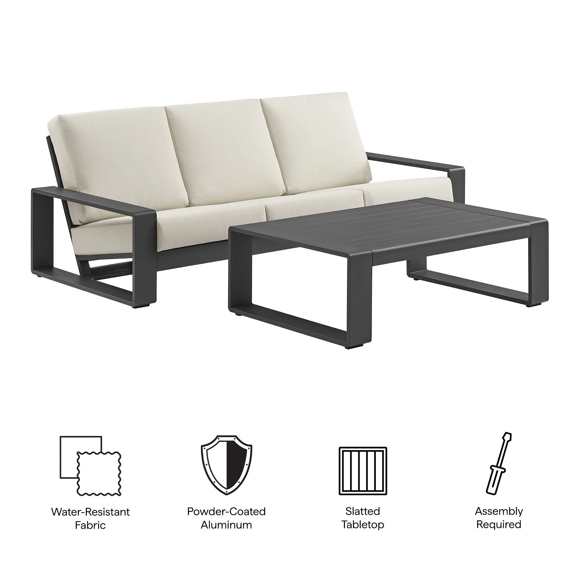 2-Piece Outdoor Aluminum Patio Sofa and Coffee Table Set - Image 2