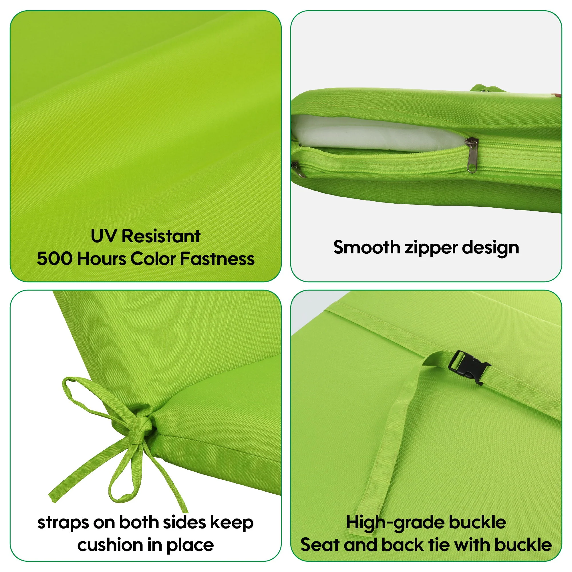 2 Piece Outdoor Chaise Lounge Chair Cushion Set With Pillow, Replacement Patio Seat Cushions - Apple Green - Image 8
