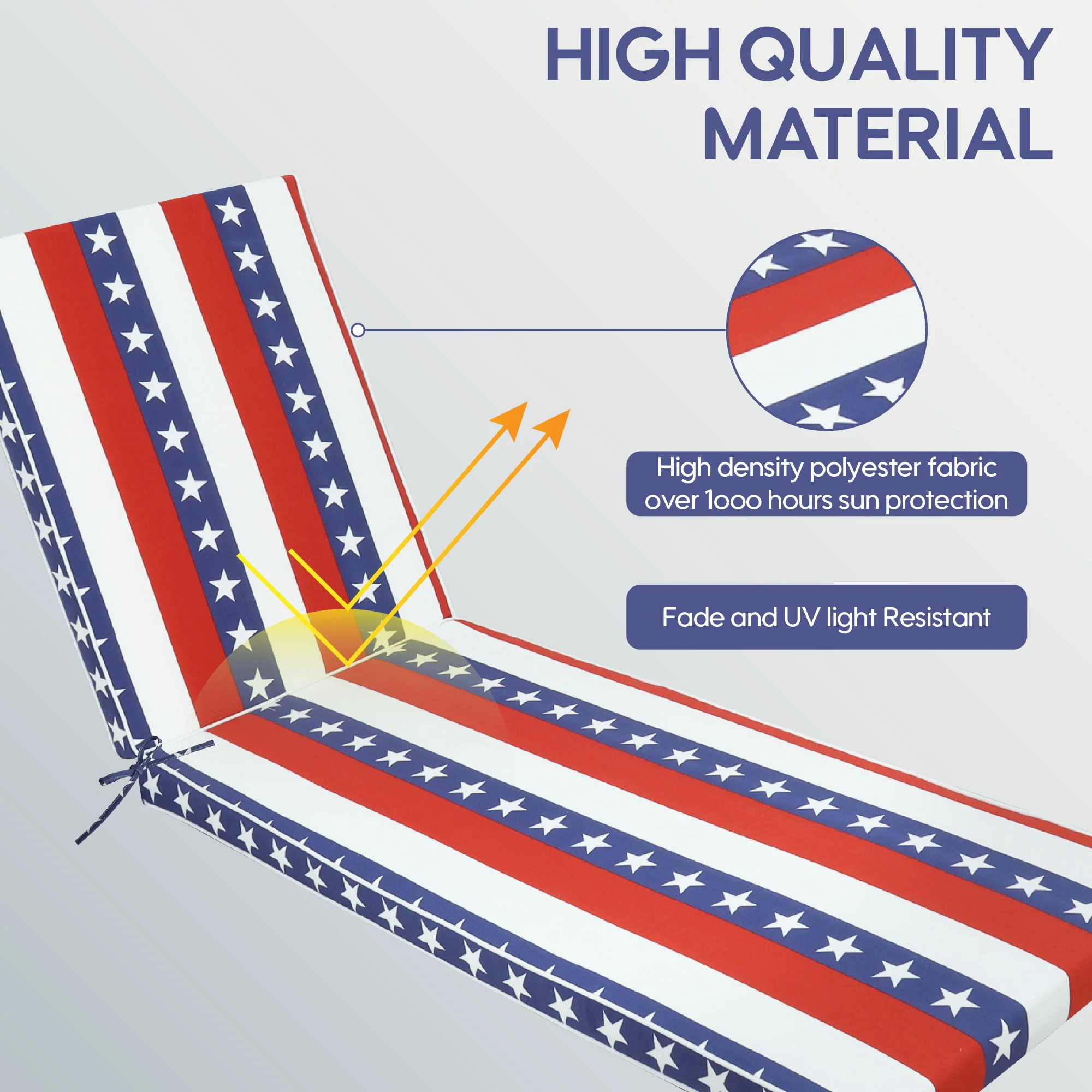 2 Piece Outdoor Chaise Lounge Cushion Set, Replacement Cushions For Patio Furniture, Flag - Red Striped - Image 6