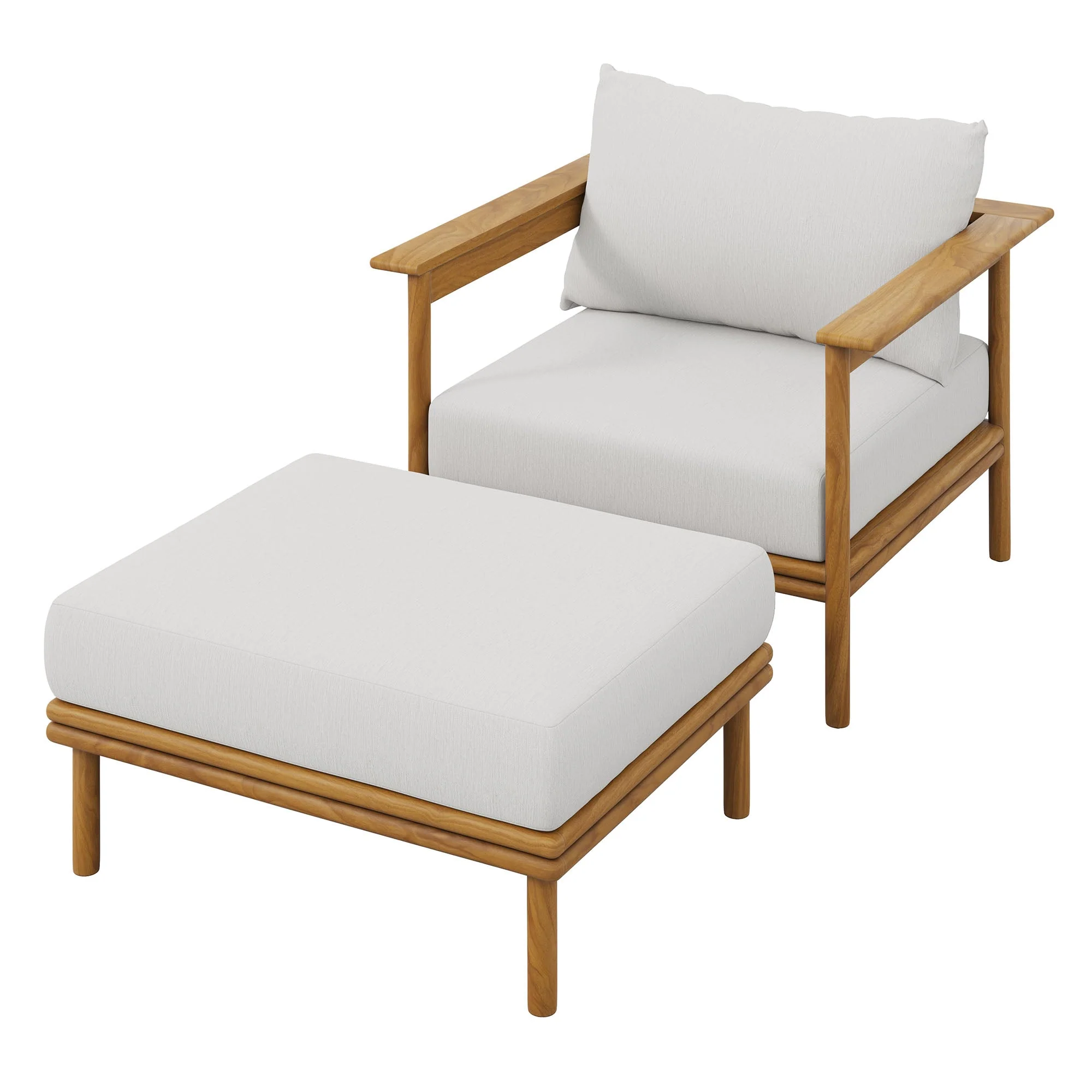 2-Piece Outdoor Teak Wood Patio Armchair and Ottoman Set