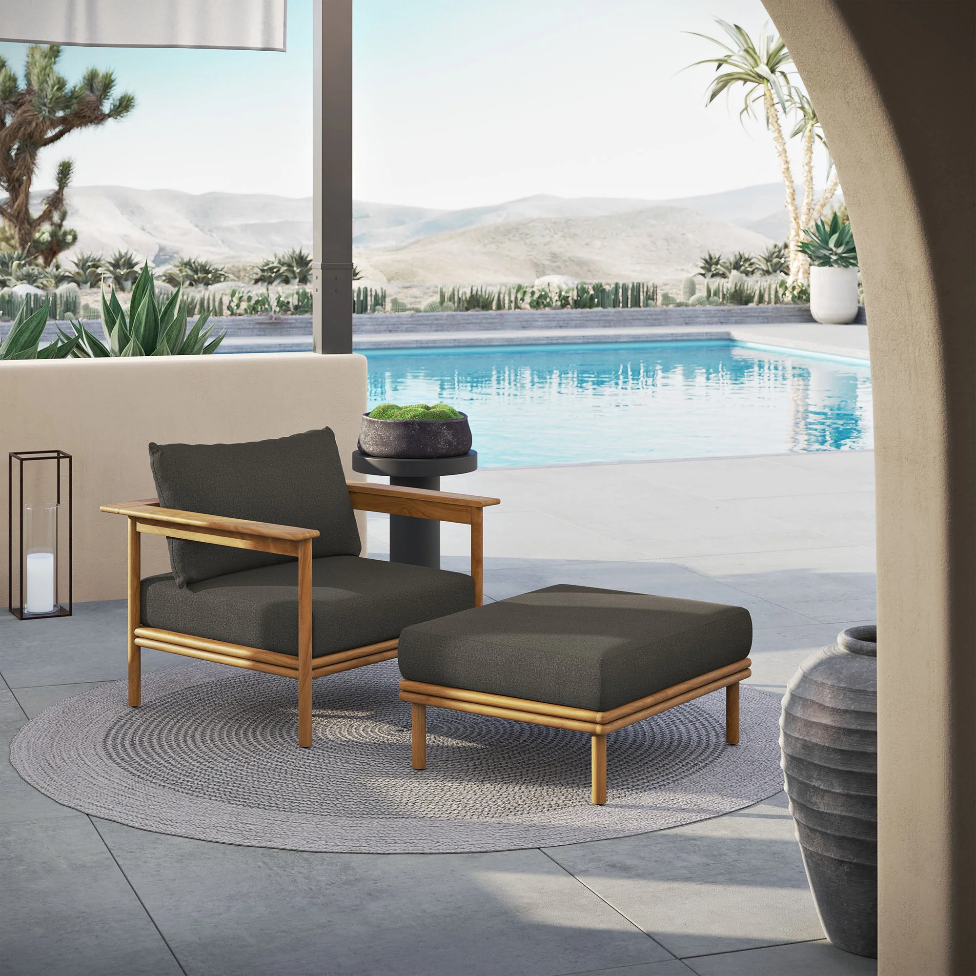 2-Piece Outdoor Teak Wood Patio Armchair and Ottoman Set - Image 21