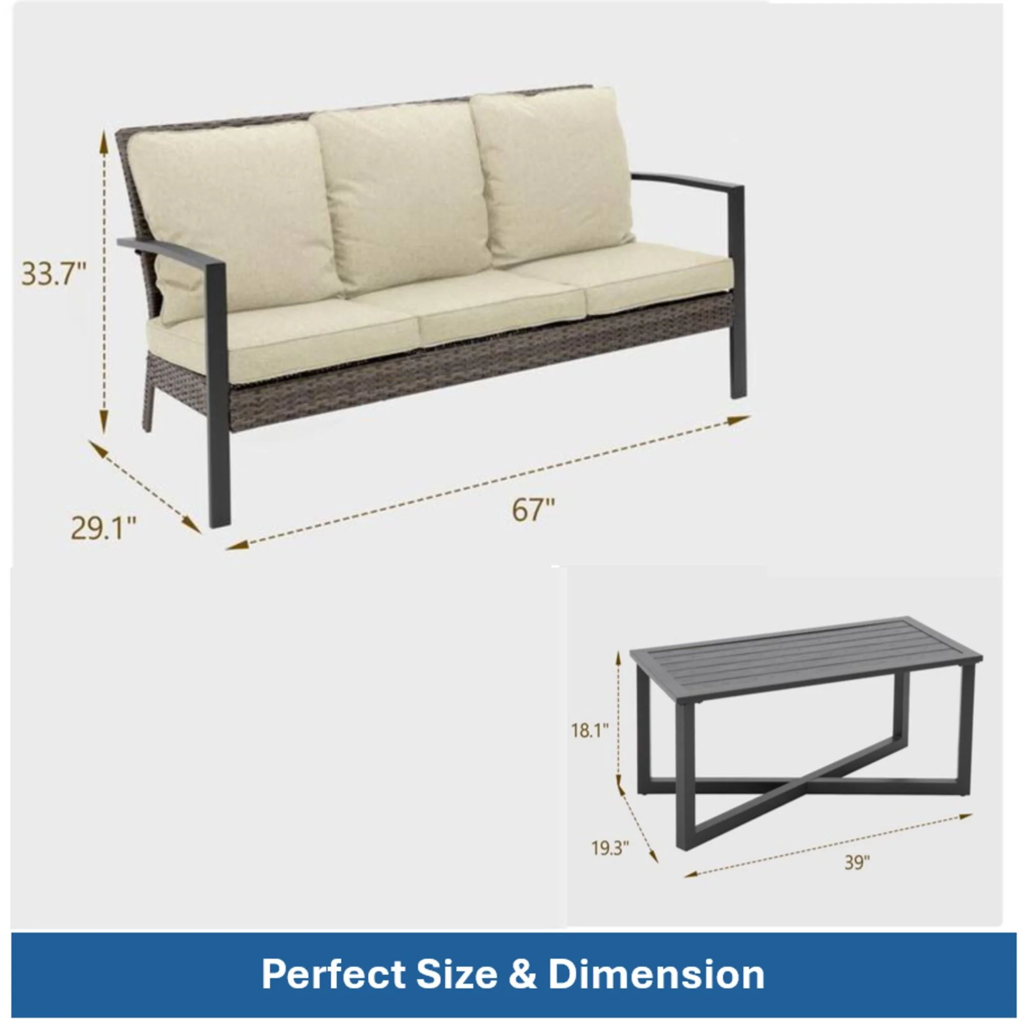 2 Piece Patio Set With Cushions & Coffee Table - Image 9