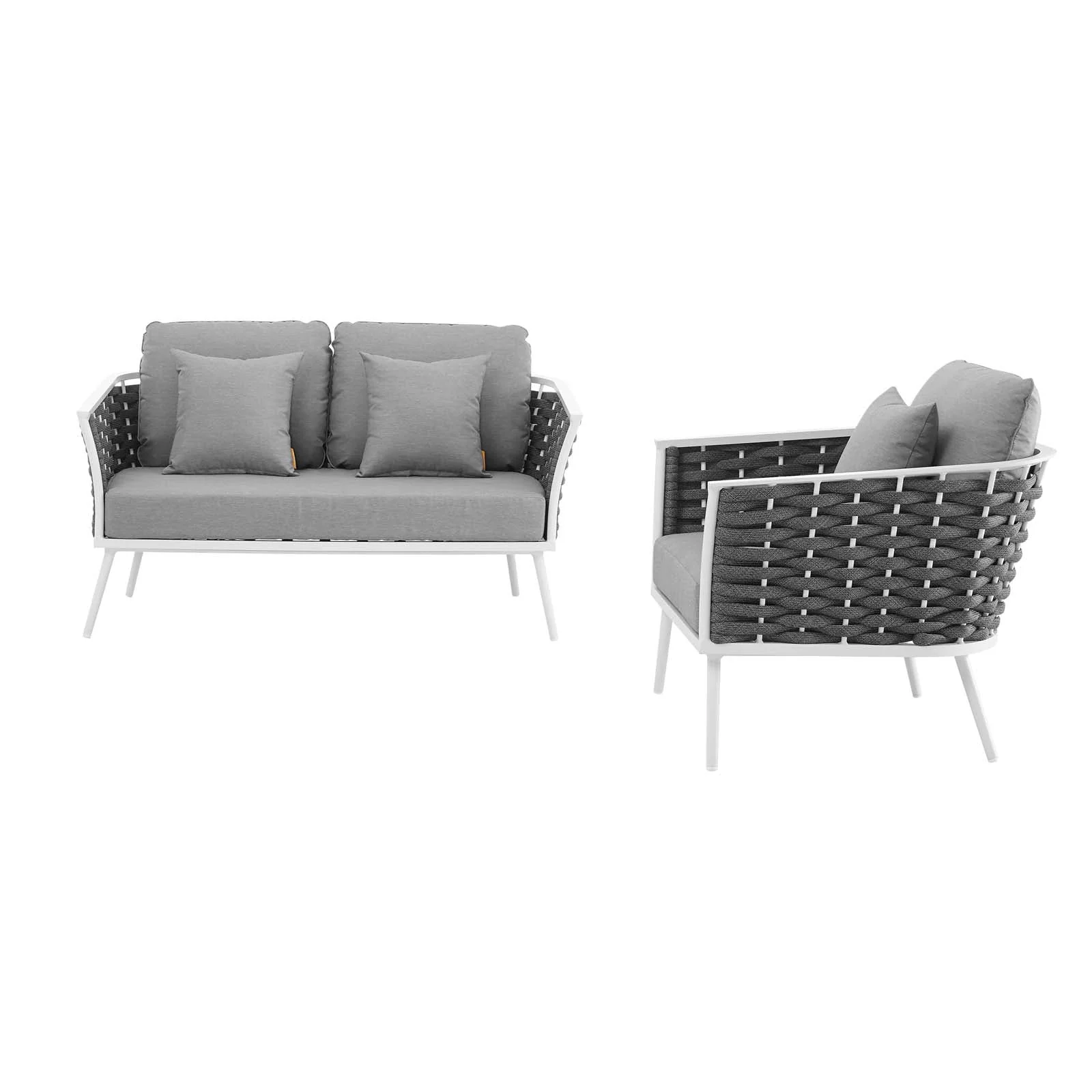 2-Piece White Gray Aluminum Rope Patio Sectional Set - Image 7