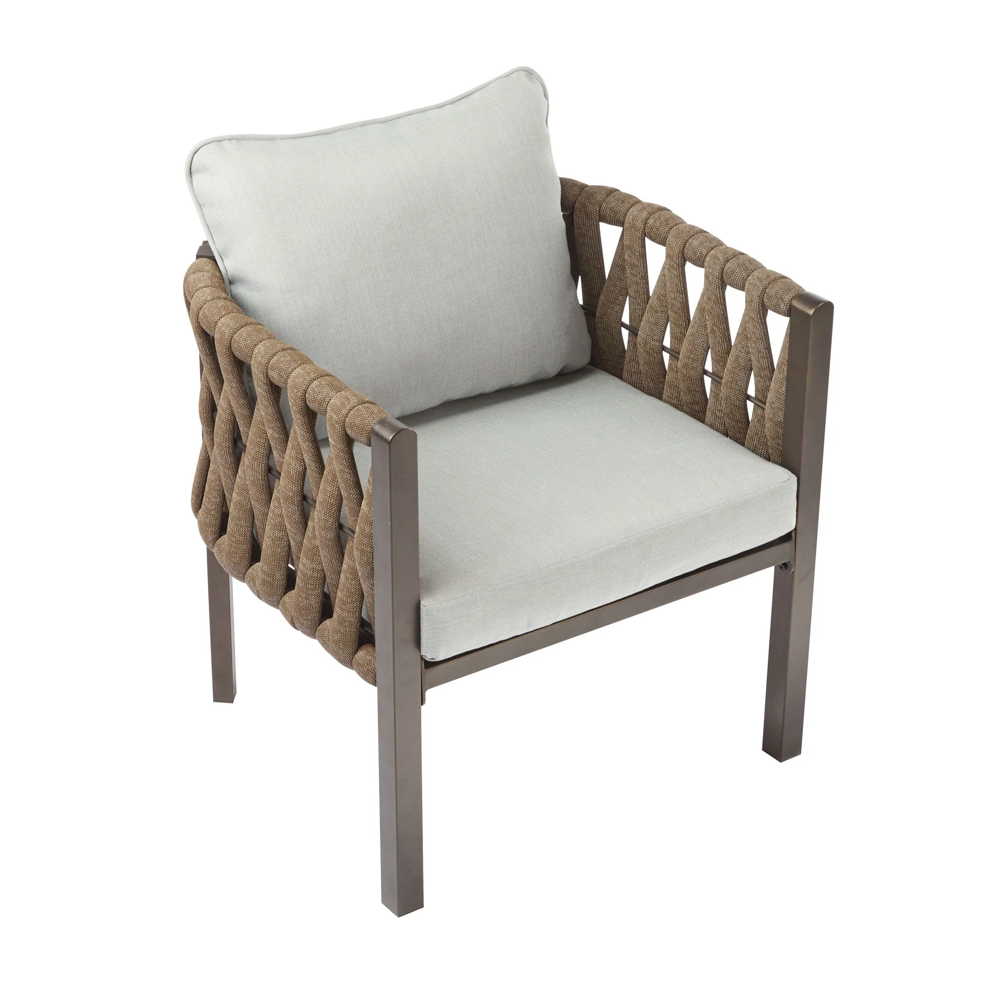 2 Pieces Outdoor Metal Patio Club Chair, Patio Furniture Arm Chair With Cushion, Modern Outdoor Furniture Deep Seating For Porch, Garden, Backyard, Balcony - Brown / Light Gray - Image 2