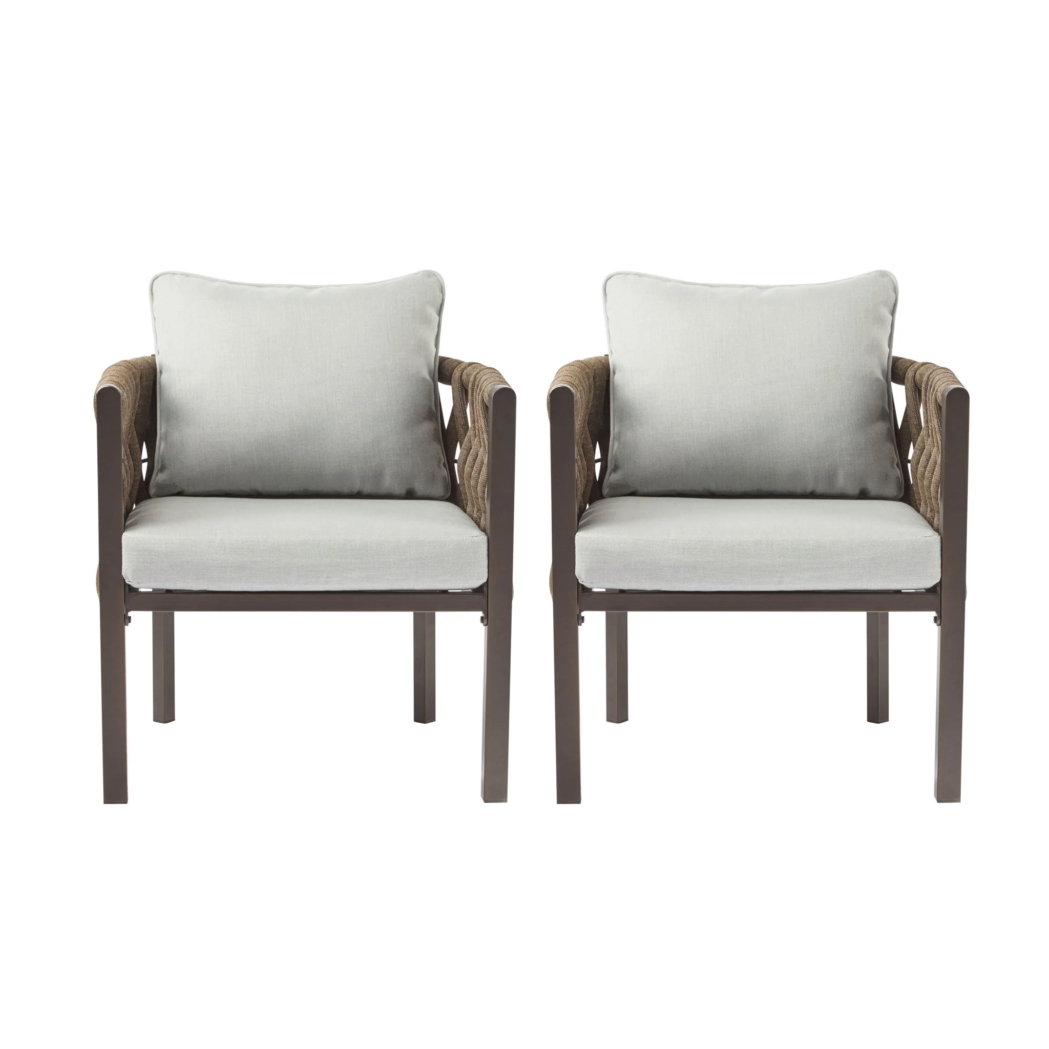 2 Pieces Outdoor Metal Patio Club Chair, Patio Furniture Arm Chair With Cushion, Modern Outdoor Furniture Deep Seating For Porch, Garden, Backyard, Balcony - Brown / Light Gray - Image 3