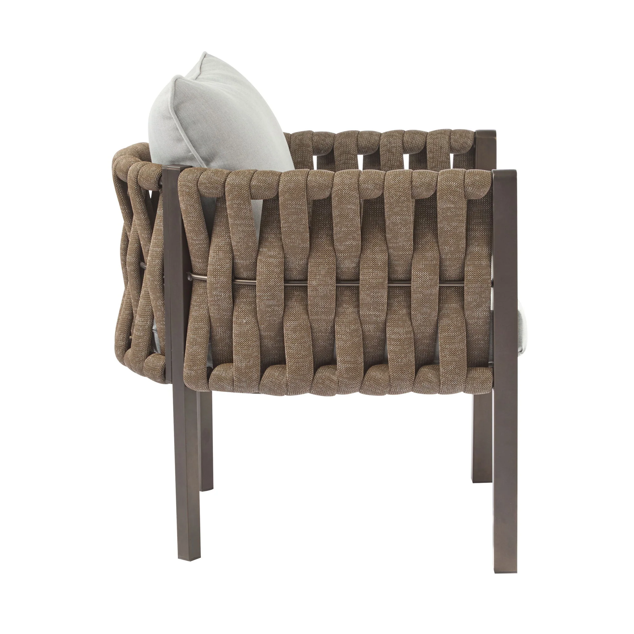2 Pieces Outdoor Metal Patio Club Chair, Patio Furniture Arm Chair With Cushion, Modern Outdoor Furniture Deep Seating For Porch, Garden, Backyard, Balcony - Brown / Light Gray - Image 4