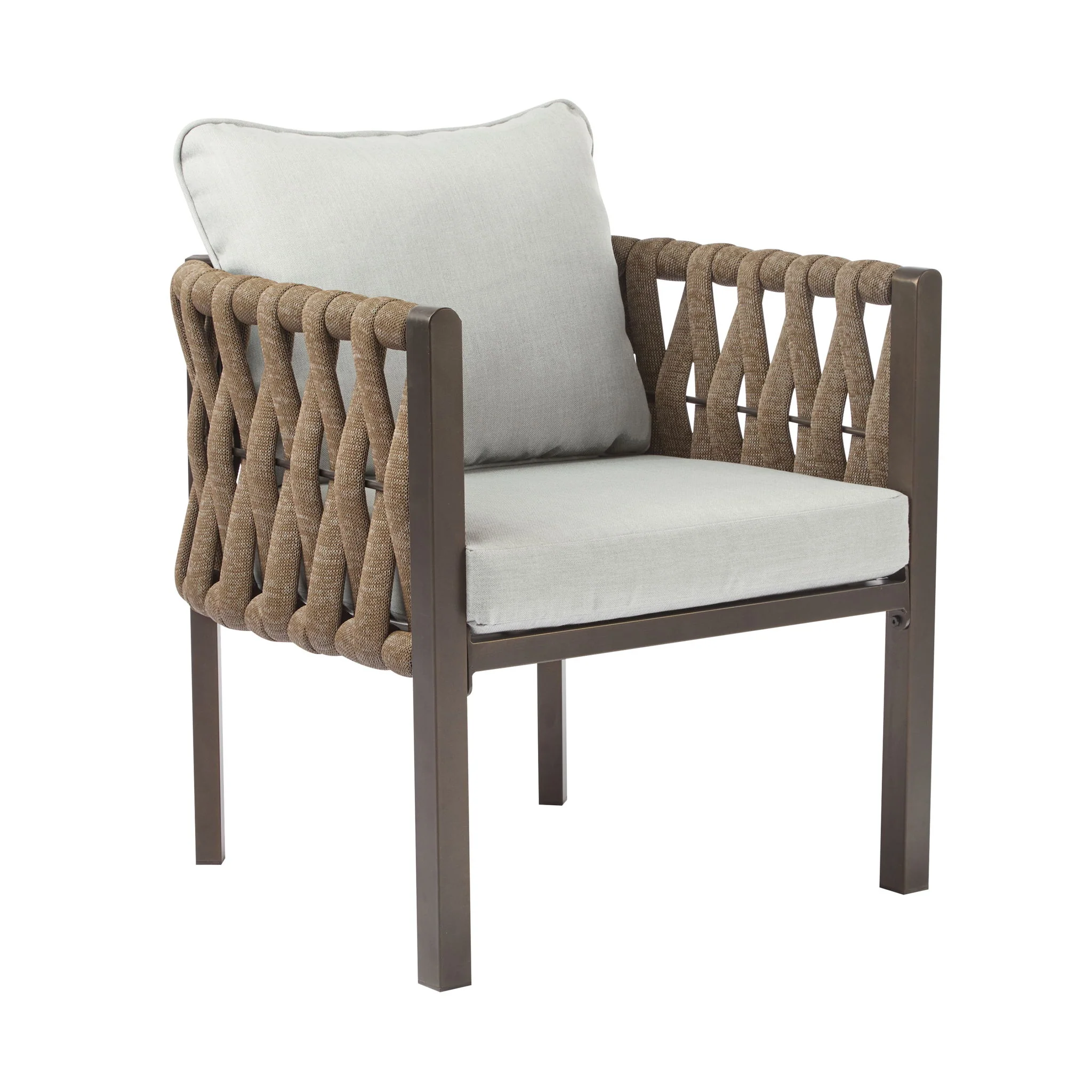 2 Pieces Outdoor Metal Patio Club Chair, Patio Furniture Arm Chair With Cushion, Modern Outdoor Furniture Deep Seating For Porch, Garden, Backyard, Balcony - Brown / Light Gray - Image 7