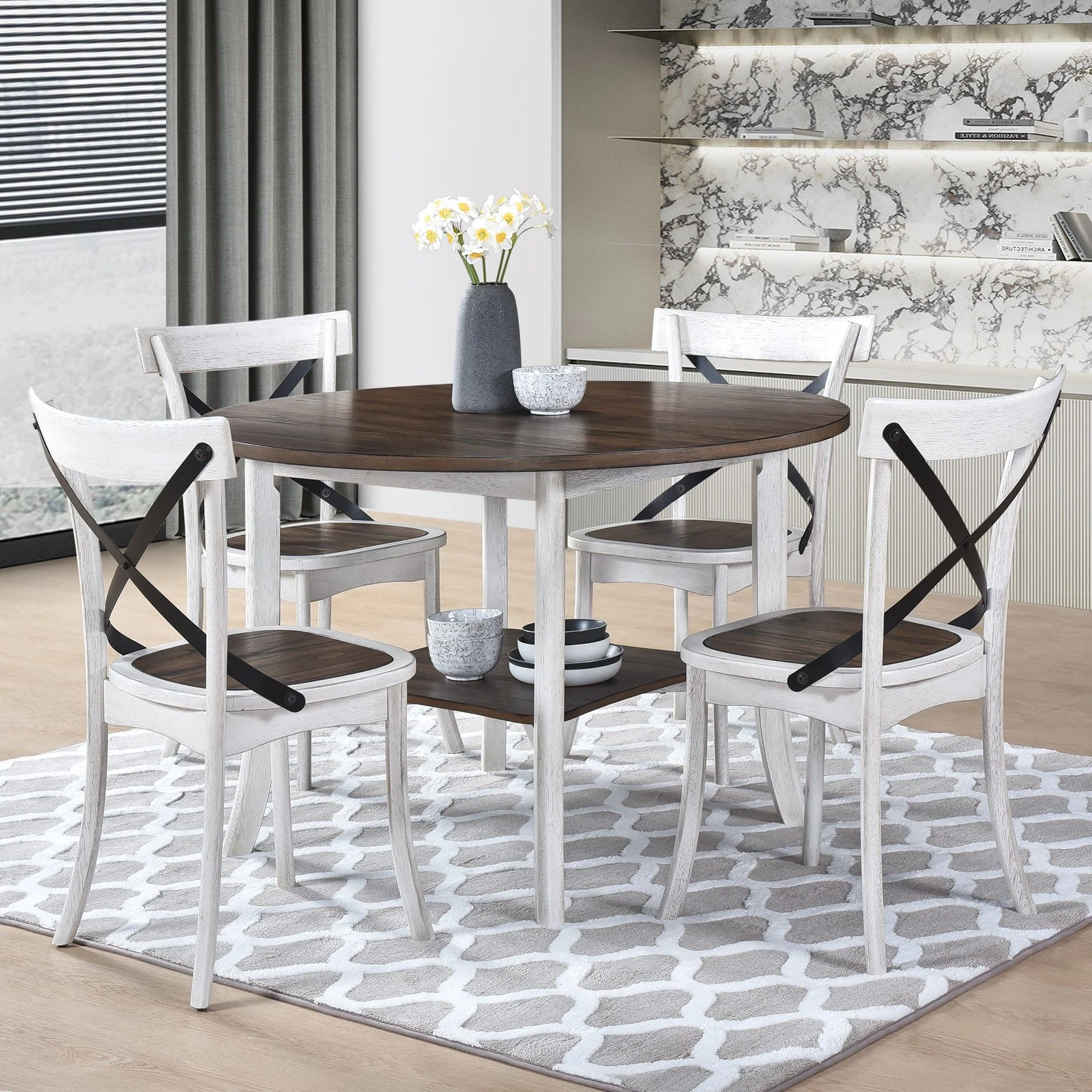 2 Pieces Set Dining Side Chair Rustic Modern Farmhouse Design Retro Design With Metal X Design - Antique Dark Oak / Antique White - Image 6