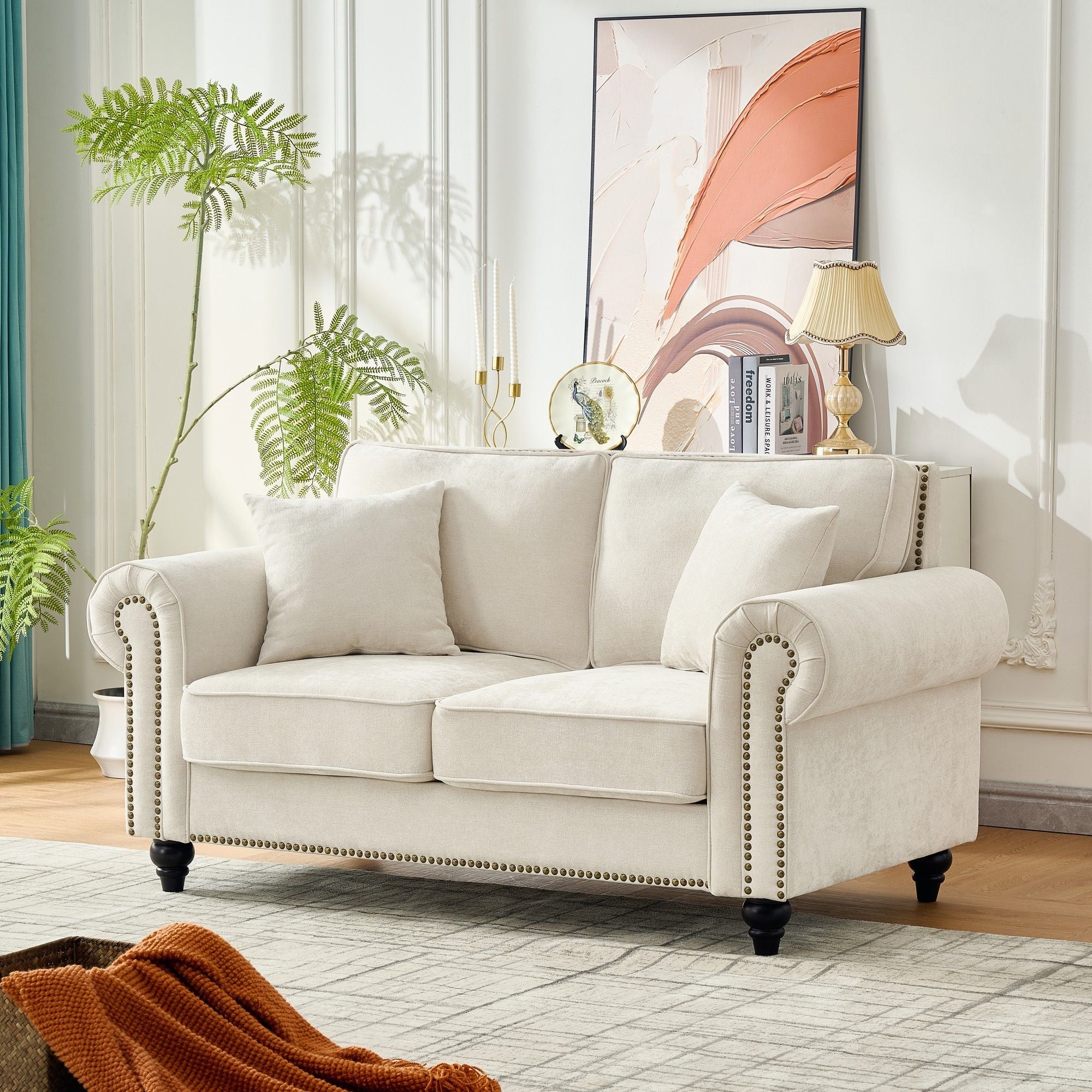 2 Seater Sofa With Rolled Arms, Tufted Upholstered Couch - Image 10