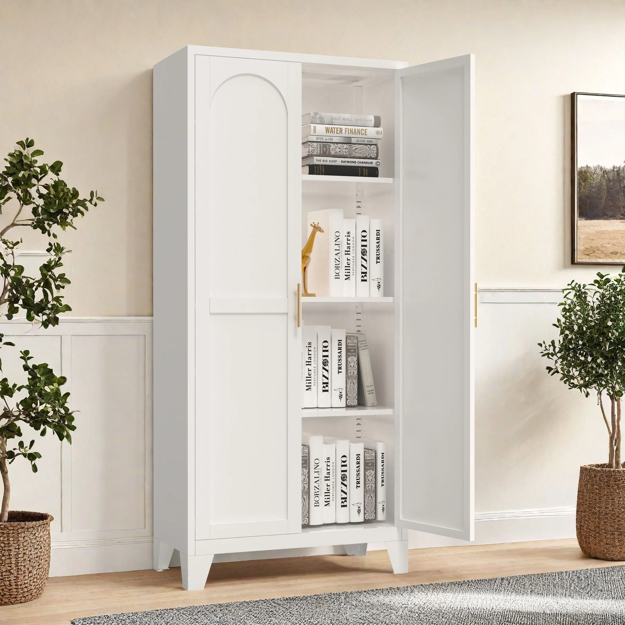2 Shapely Doors Cabinet Metal Storage Cabinet With Doors And Adjustable Shelves For Bedroom Living Room - White - Image 3