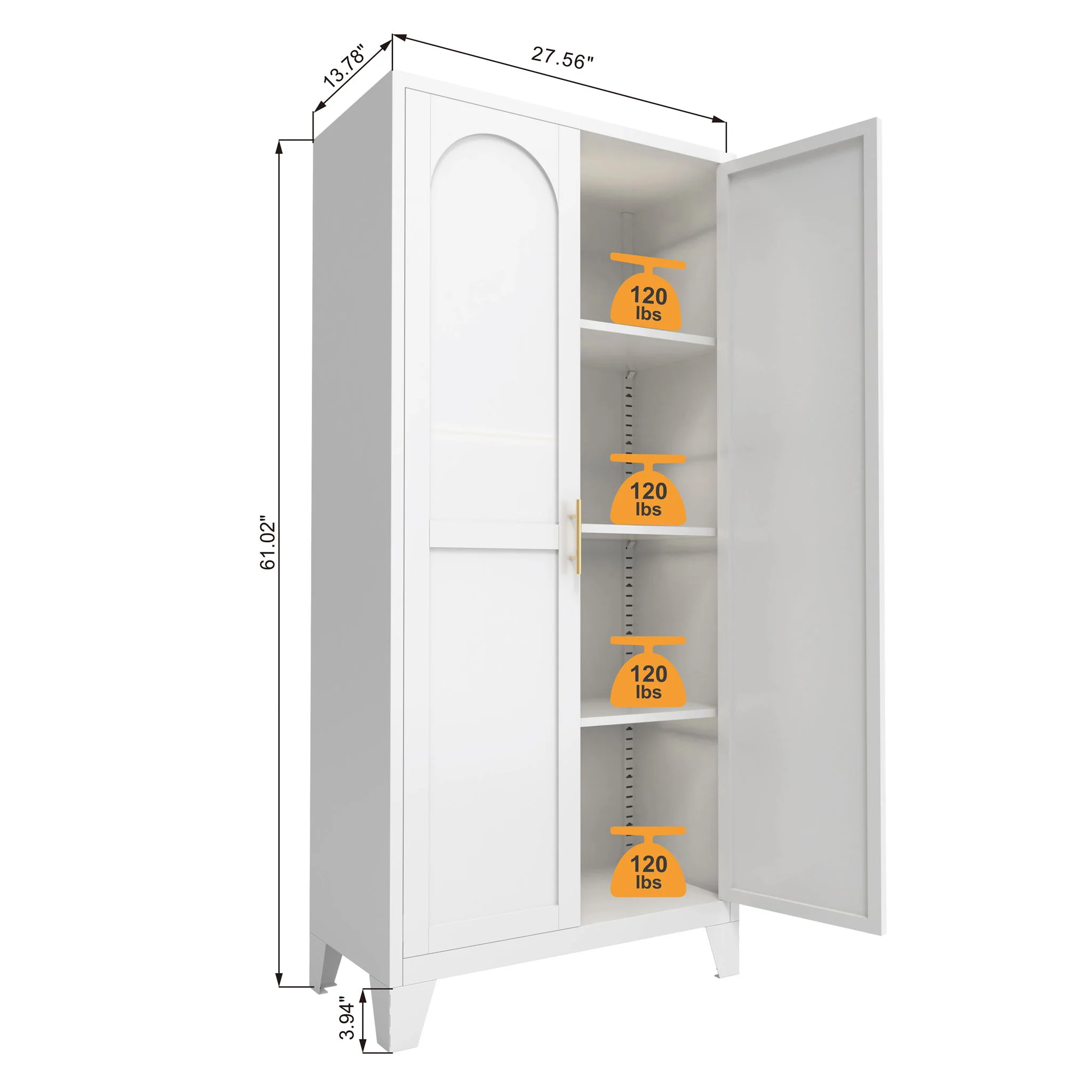 2 Shapely Doors Cabinet Metal Storage Cabinet With Doors And Adjustable Shelves For Bedroom Living Room - White - Image 4
