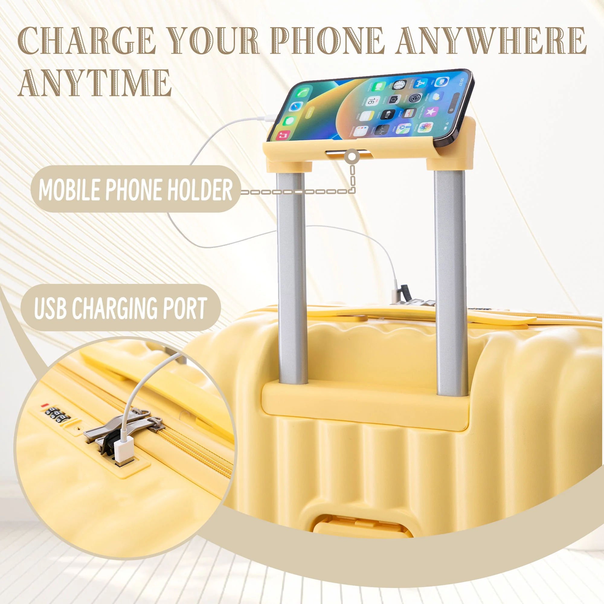 20" / 24" / 28" 3 Pieces / Set Spinner Wheel Luggage, Carry On Suitcase, With Cup Holder & USB Port & Phone Holder - Image 18