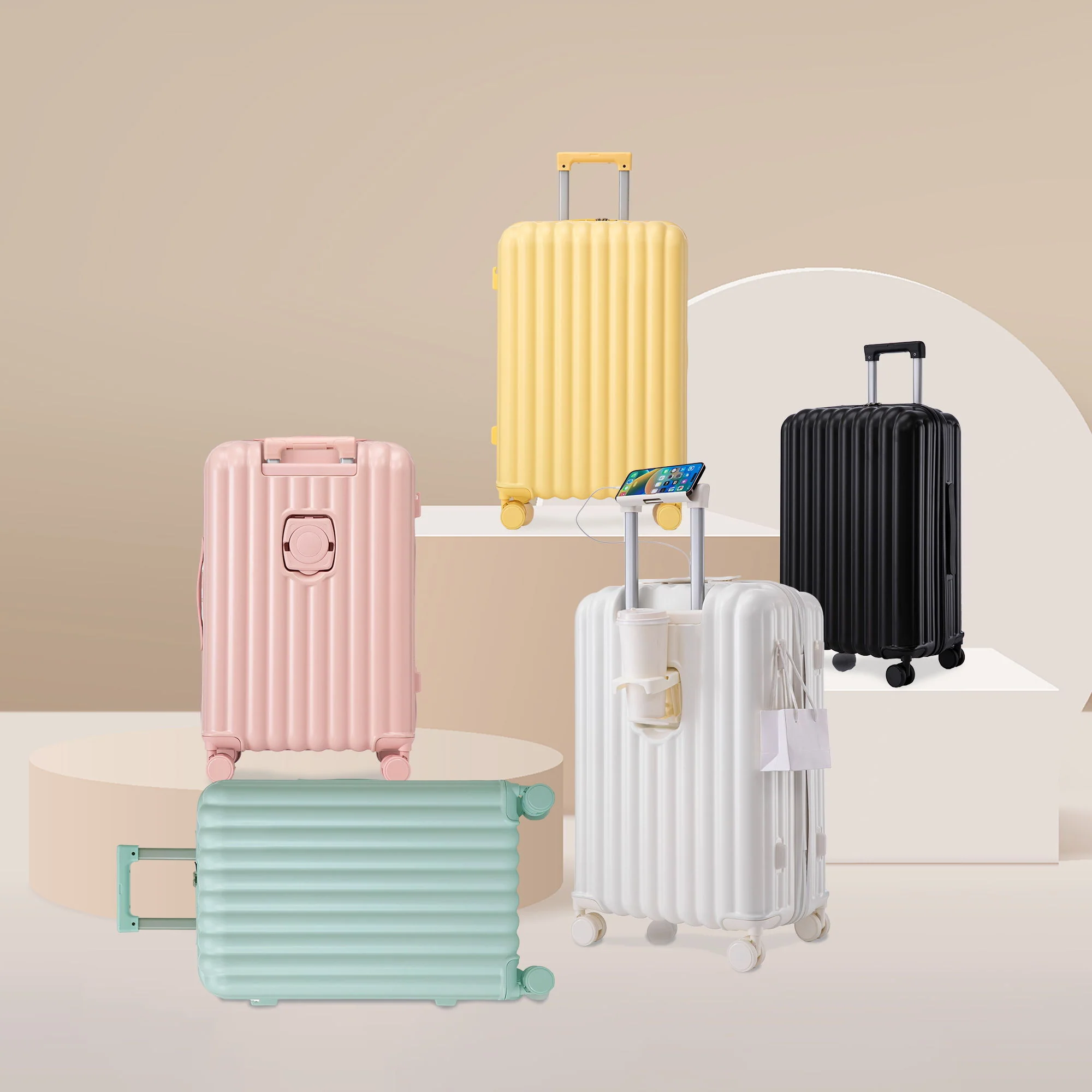 20" / 24" / 28" 3 Pieces / Set Spinner Wheel Luggage, Carry On Suitcase, With Cup Holder & USB Port & Phone Holder - Image 3