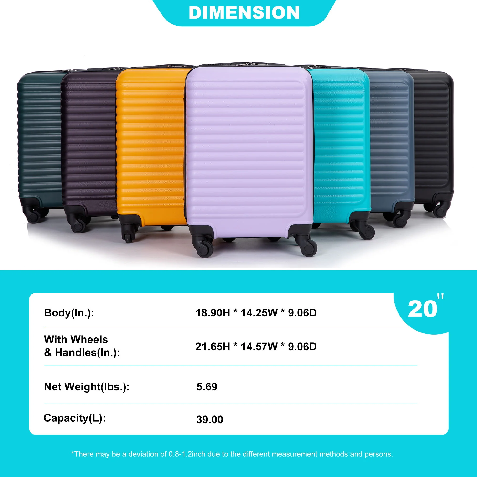 20" Carry On Luggage Lightweight Suitcase, Spinner Wheels - Image 6