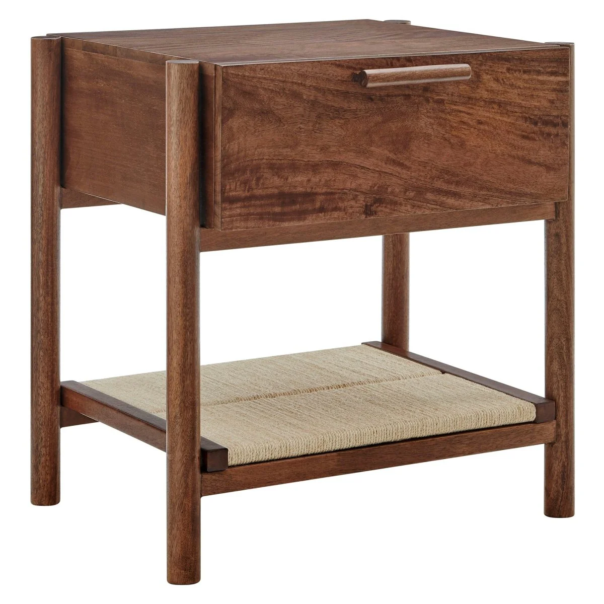 20" Mango Wood Nightstand with Drawer and Jute Shelf