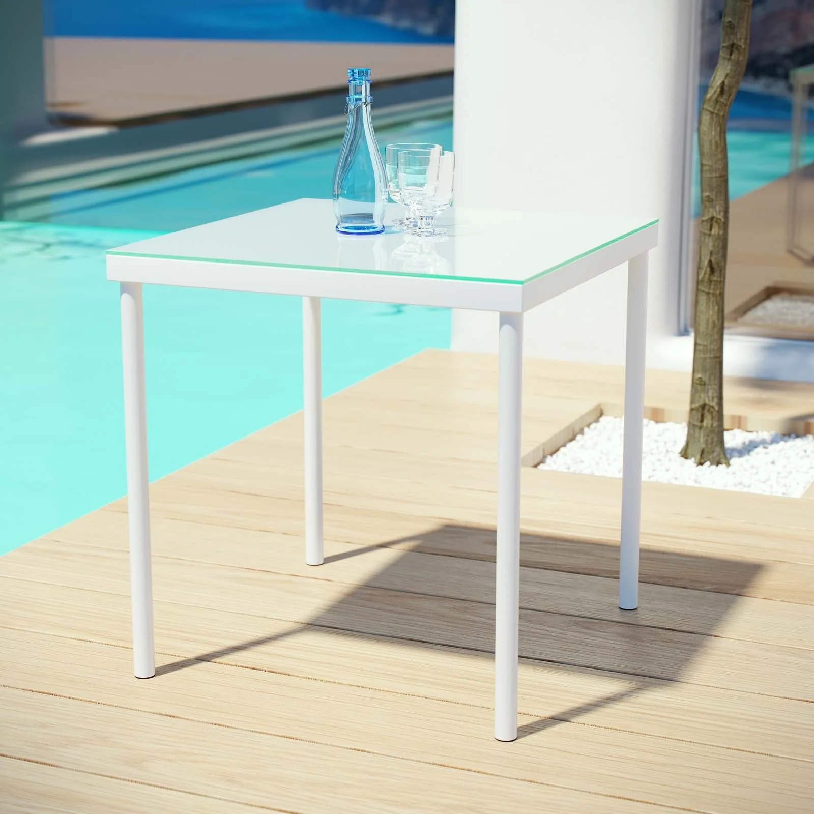 20" White Aluminum Outdoor Patio Side Table - Image 4