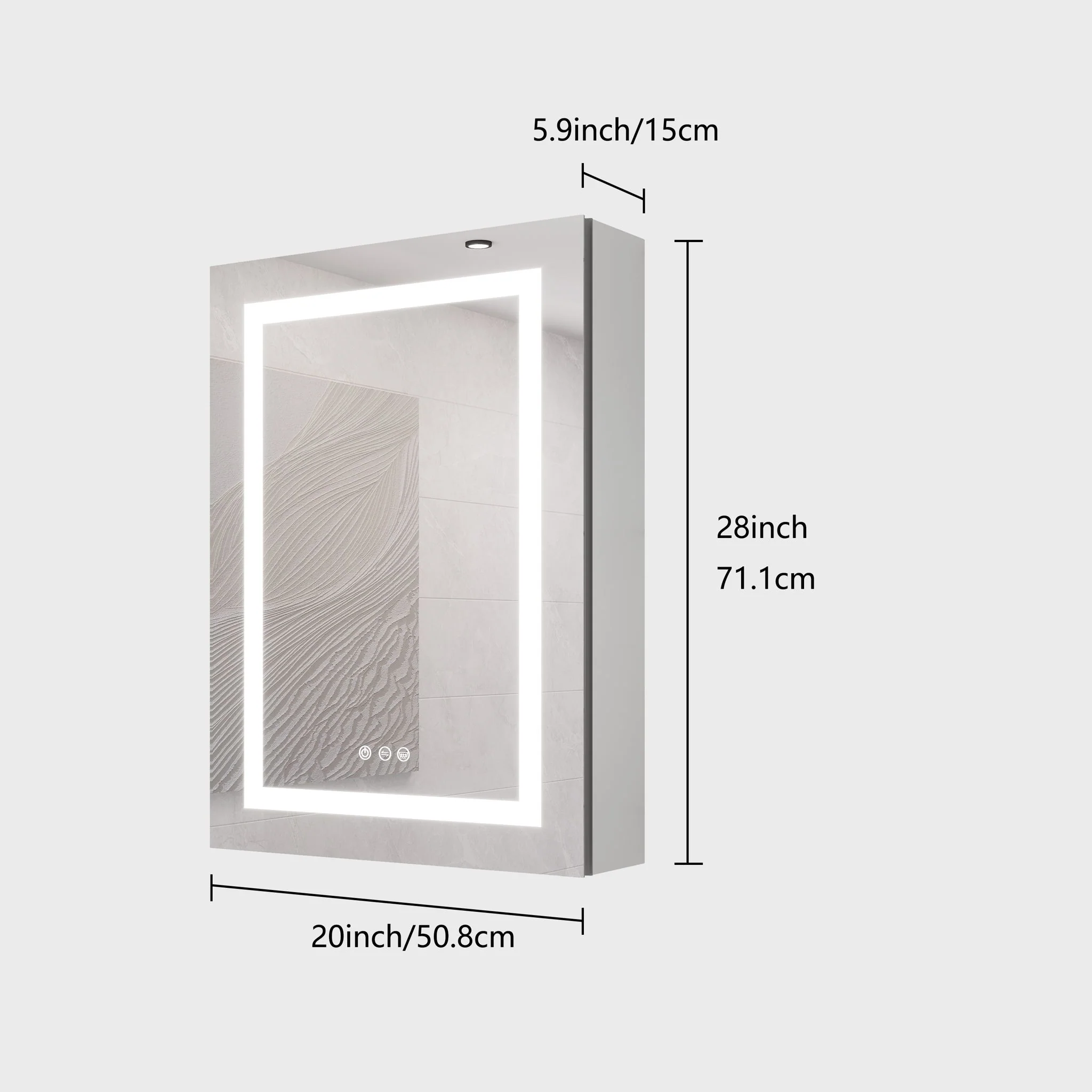 20 X 28" Bathroom Medicine Cabinet With Mirror Wall Mounted LED Bathroom Mirror Cabinet With Lights, Anti-Fog, Waterproof, Dimmable, 3000K~6000K, Single Door, Touch Swich, Storage Shelves - Silver - Image 8