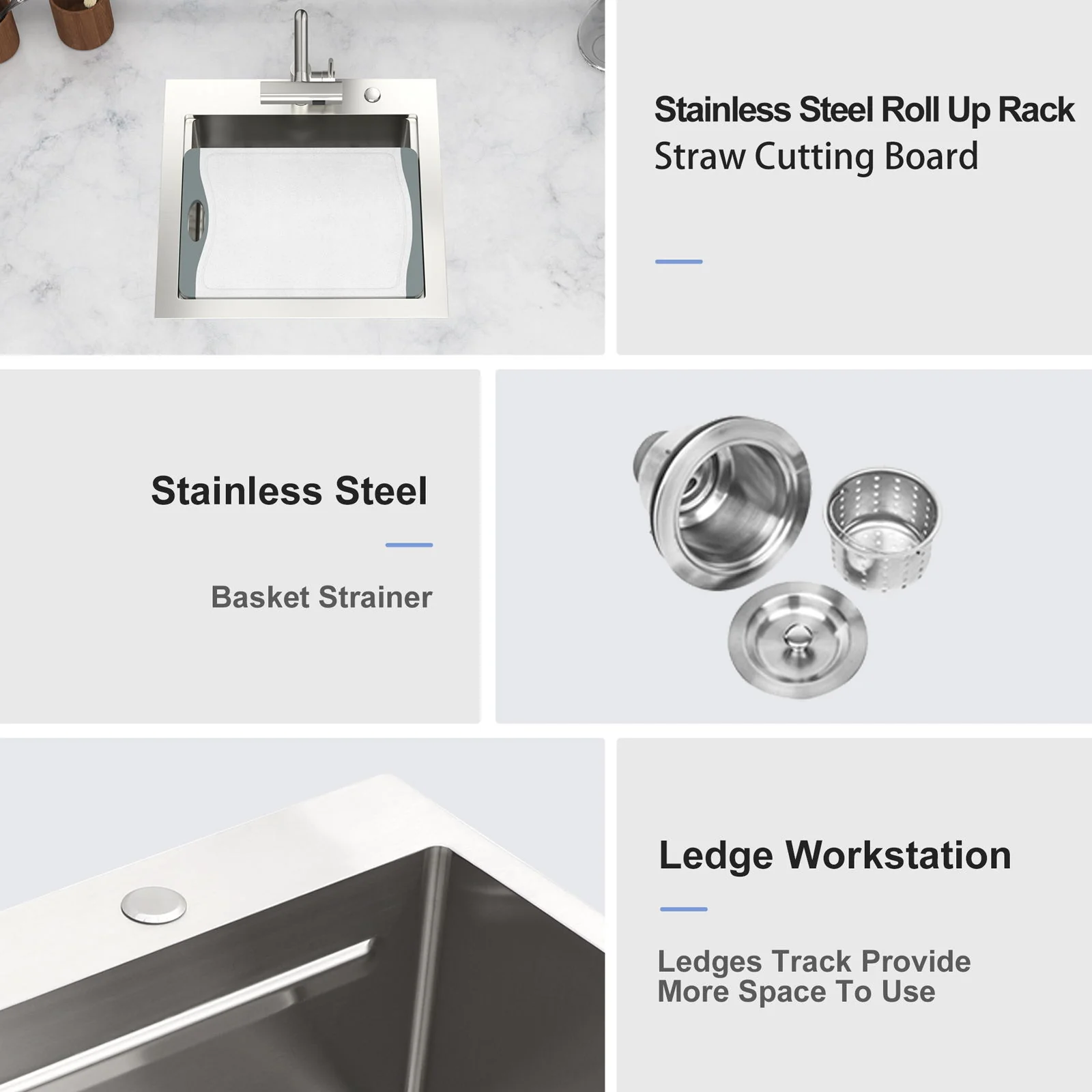21" Drop In Kitchen Sink With Pull Out Faucet And Sink Cover, 16 Gauge - Brushed Nickel - Image 7