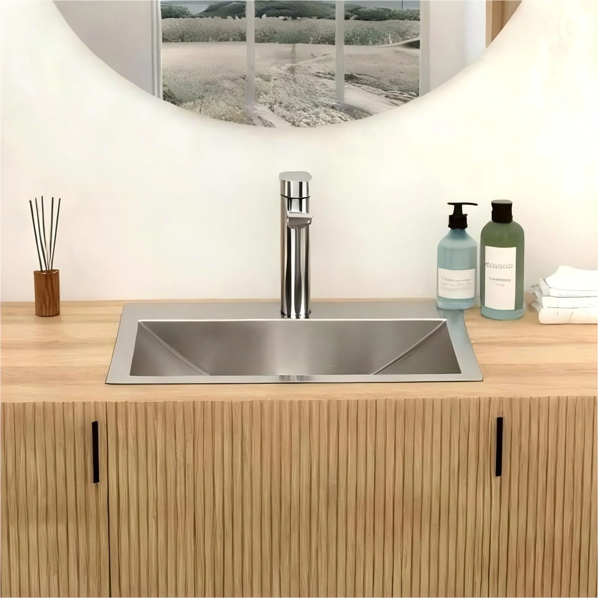 21 X 17" Drop In Bathroom Sink With Pop Up Drain, Stainless Steel Su304, Durable & Rust Resistant, Easy Installation - Brushed Nickel - Image 4