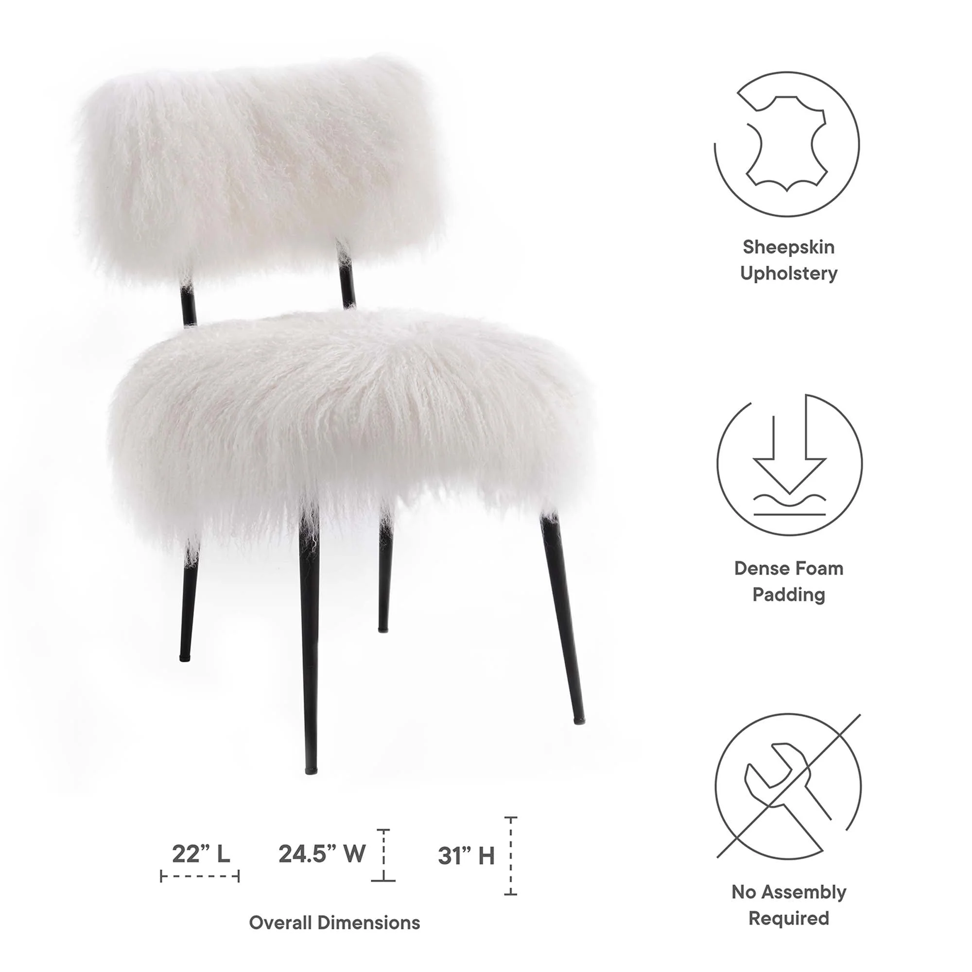 22 Inch Mid-Century Sheepskin Accent Chair in White - Image 2