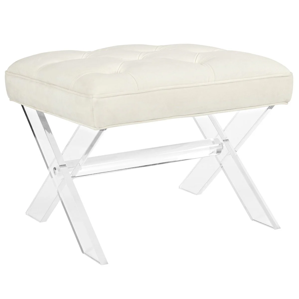 23 Inch Elegant Tufted Velvet Ottoman Bench in Ivory