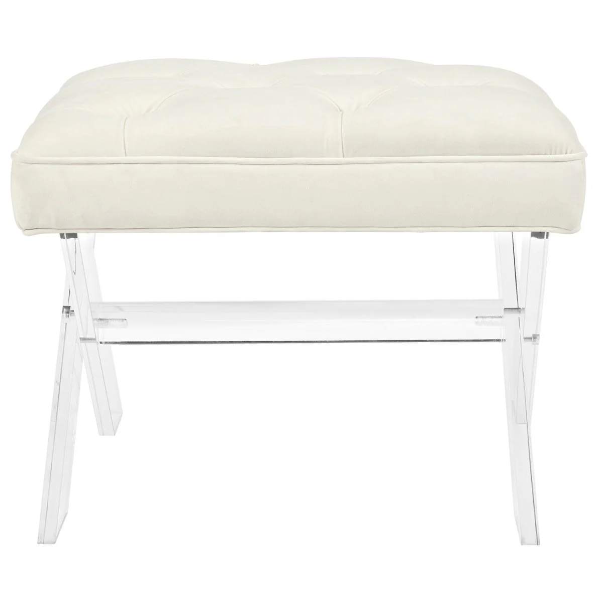 23 Inch Elegant Tufted Velvet Ottoman Bench in Ivory - Image 3