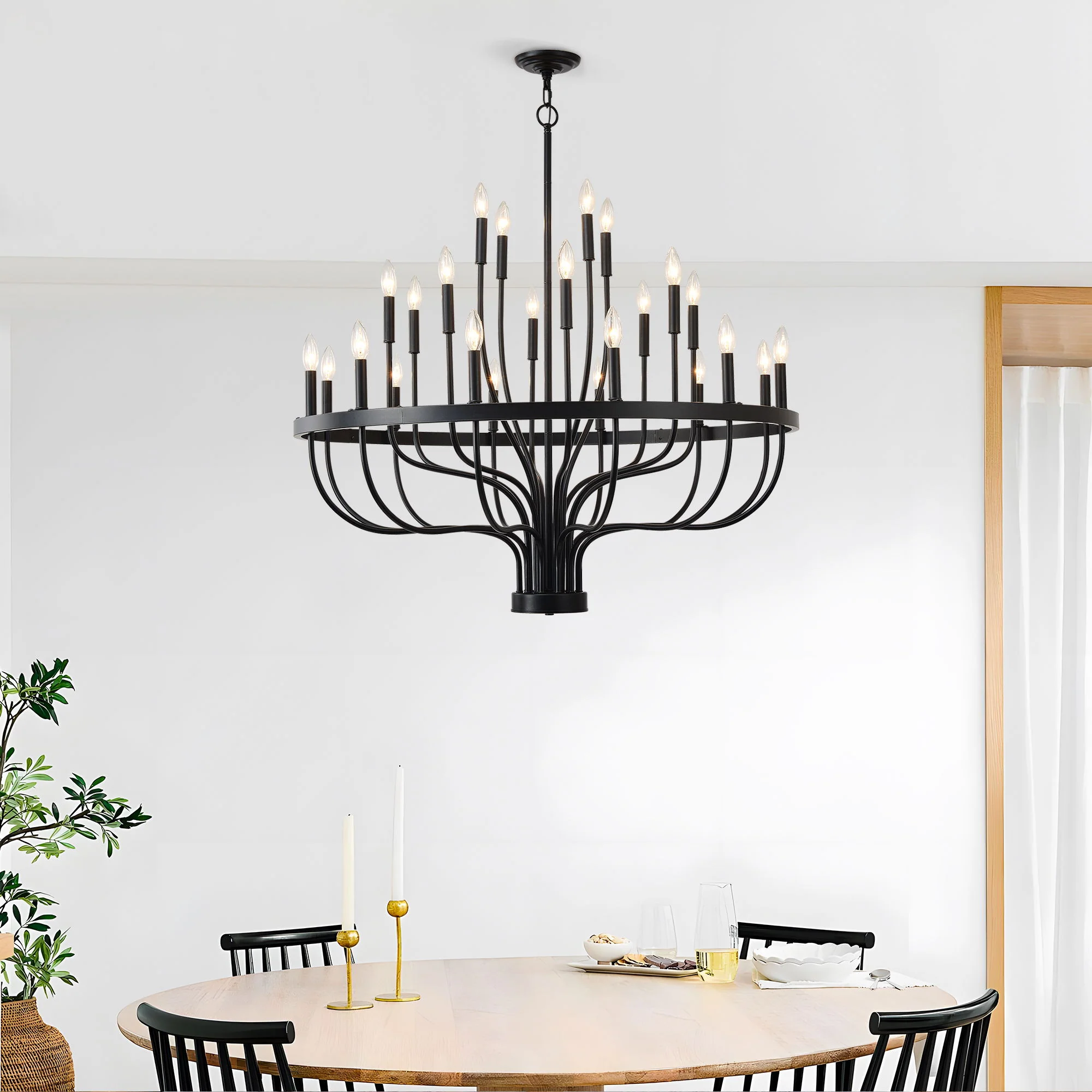24 Light Chandelier Industrial Iron Candle Chandelier Modern Suspended Farmhouse Chandeliers Pendant Light Fixtures For Dining Room Bedroom Living Room Kitchen Island Foyer E12 Bulb (No Include) - Black - Image 3