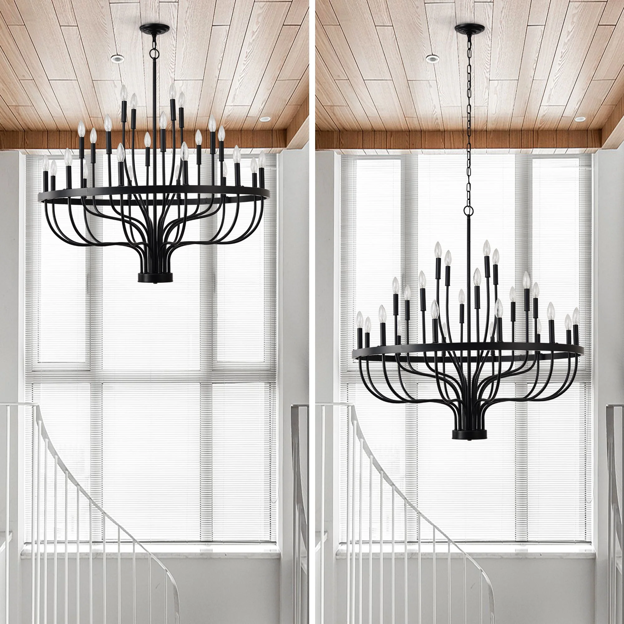24 Light Chandelier Industrial Iron Candle Chandelier Modern Suspended Farmhouse Chandeliers Pendant Light Fixtures For Dining Room Bedroom Living Room Kitchen Island Foyer E12 Bulb (No Include) - Black - Image 6