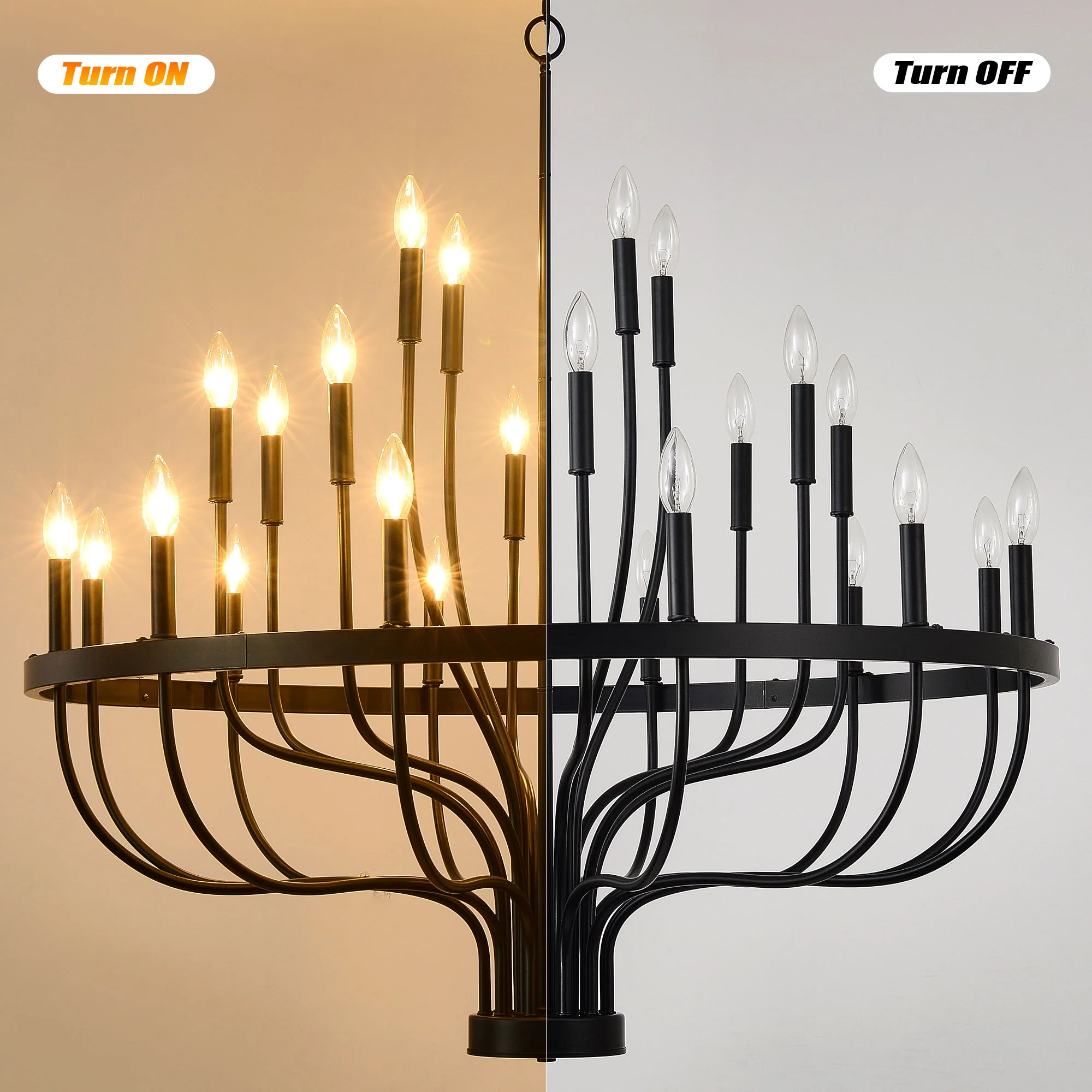24 Light Chandelier Industrial Iron Candle Chandelier Modern Suspended Farmhouse Chandeliers Pendant Light Fixtures For Dining Room Bedroom Living Room Kitchen Island Foyer E12 Bulb (No Include) - Black - Image 7