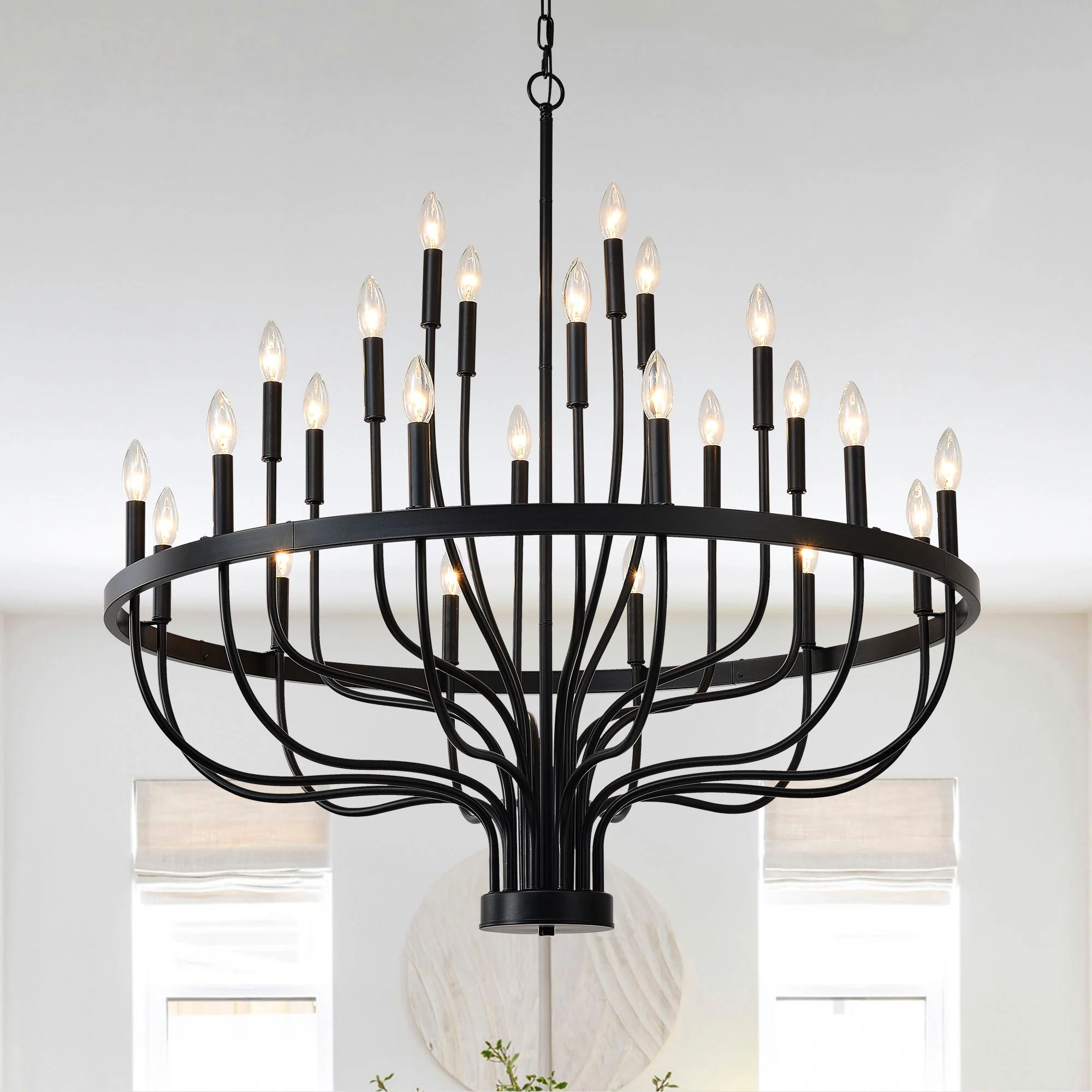 24 Light Chandelier Industrial Iron Candle Chandelier Modern Suspended Farmhouse Chandeliers Pendant Light Fixtures For Dining Room Bedroom Living Room Kitchen Island Foyer E12 Bulb (No Include) - Black - Image 8