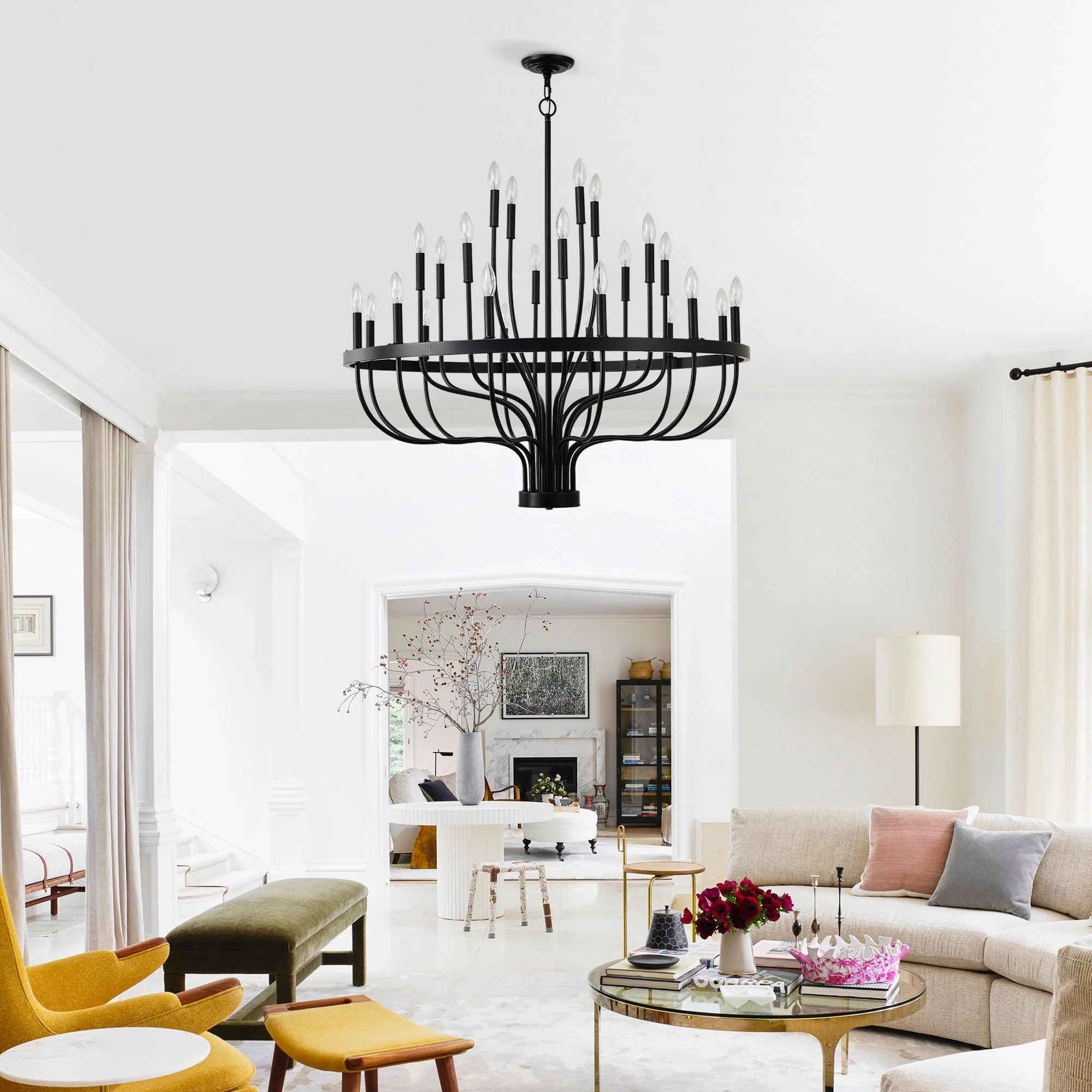 24 Light Chandelier Industrial Iron Candle Chandelier Modern Suspended Farmhouse Chandeliers Pendant Light Fixtures For Dining Room Bedroom Living Room Kitchen Island Foyer E12 Bulb (No Include) - Black - Image 9
