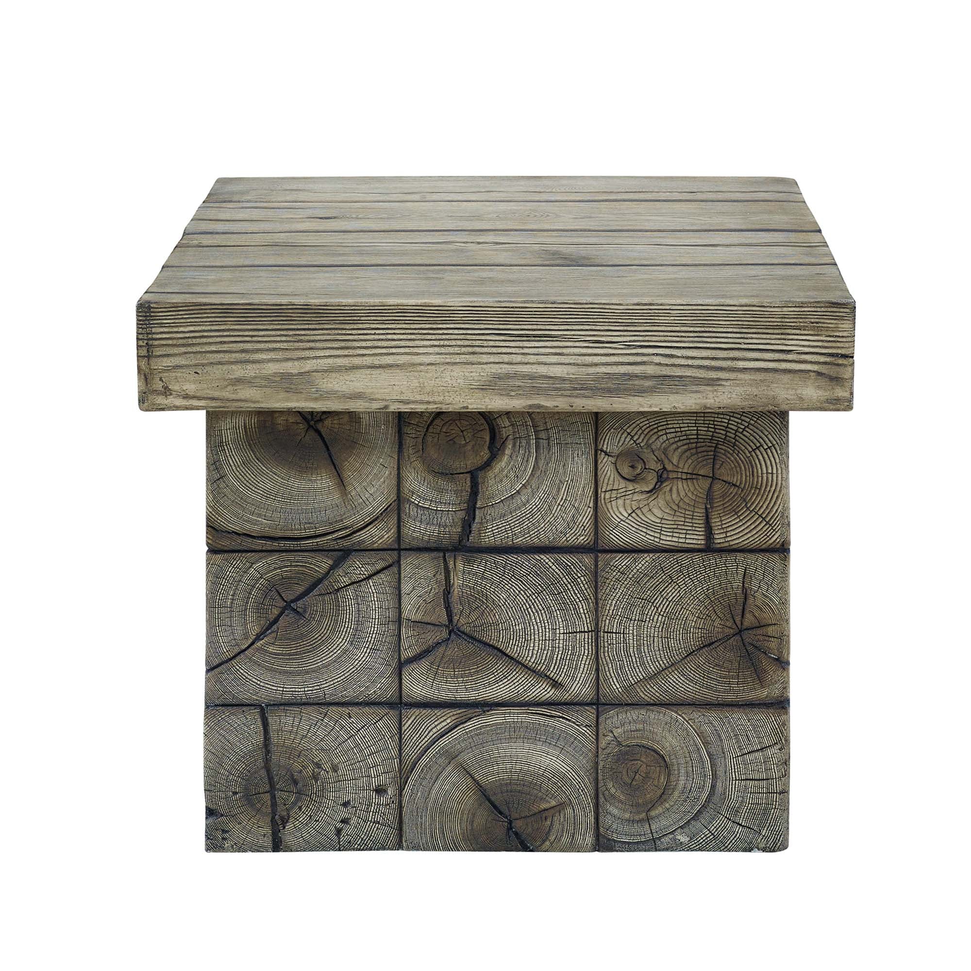 24" Light Gray Rustic Driftwood Outdoor Patio Side Table - Image 5
