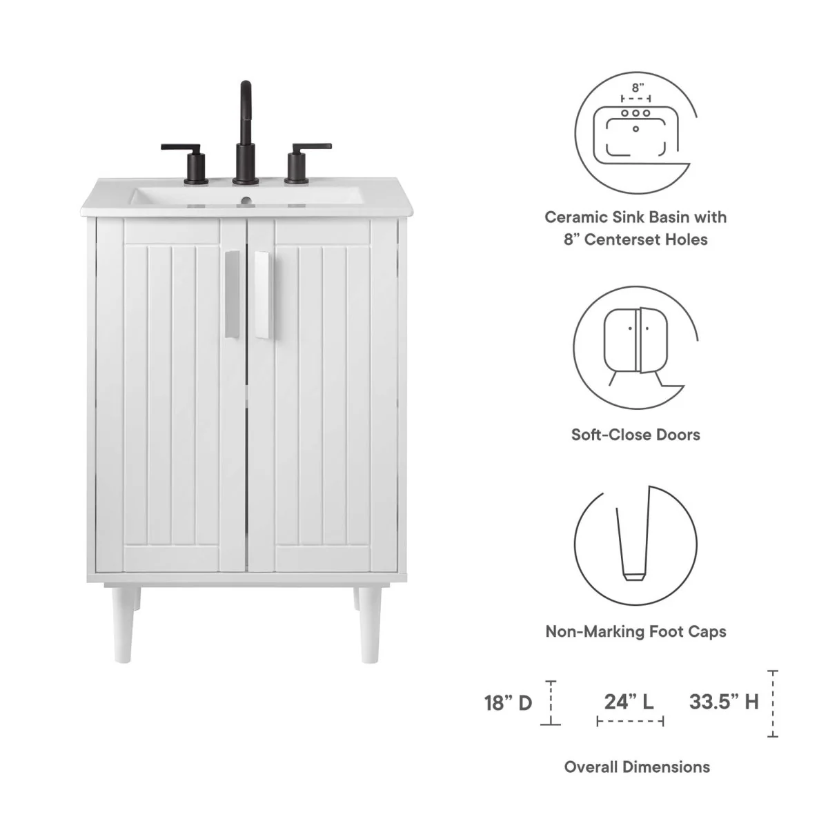24" Modern Bathroom Vanity with Ceramic Sink, Contemporary Vanity Cabinet for Bathrooms - Image 2