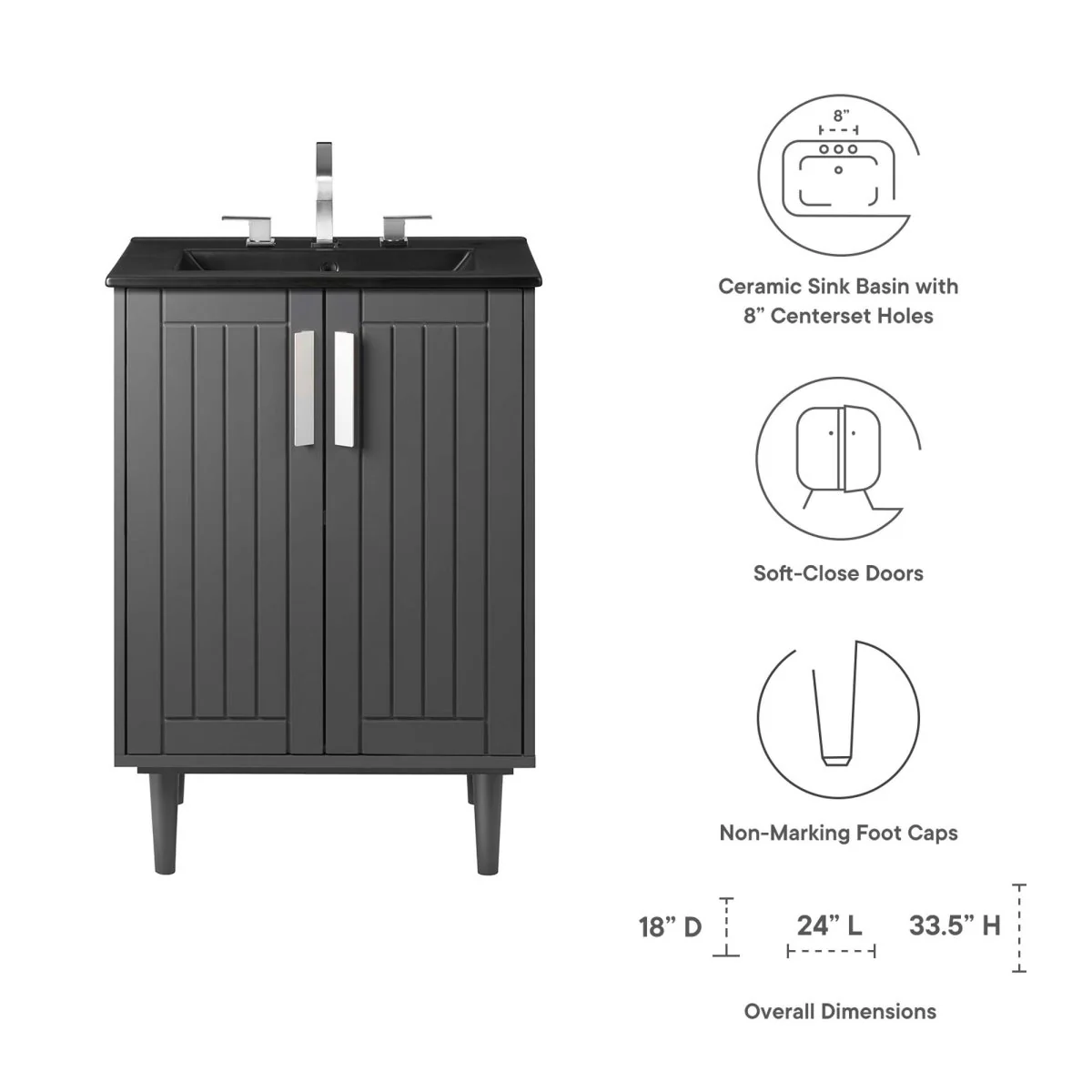 24" Modern Bathroom Vanity with Ceramic Sink, Contemporary Vanity Cabinet for Bathrooms - Image 22