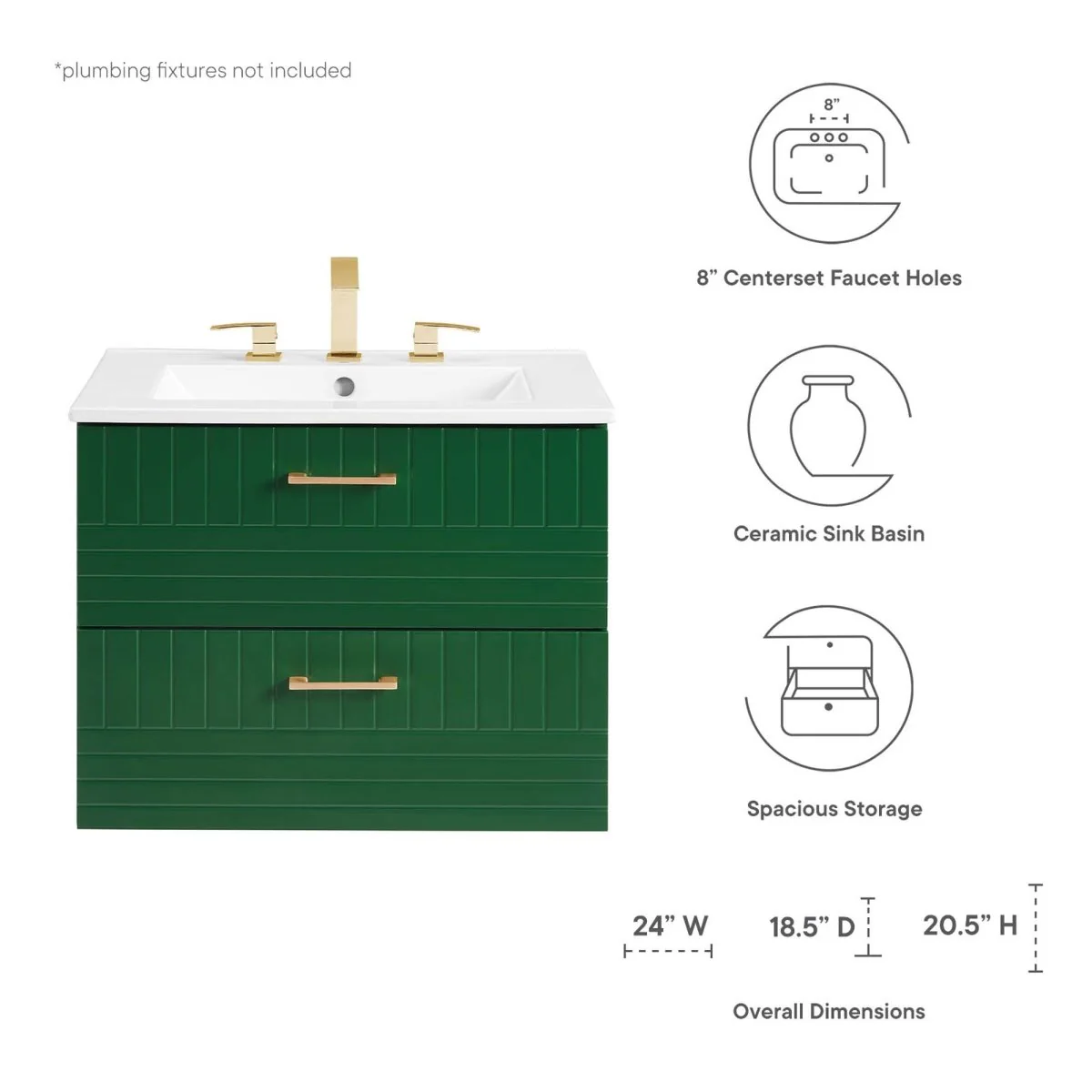24" Modern Wall-Mount Bathroom Vanity with Sink – Compact Floating Single-Basin Vanity with Drawer Storage - Image 11