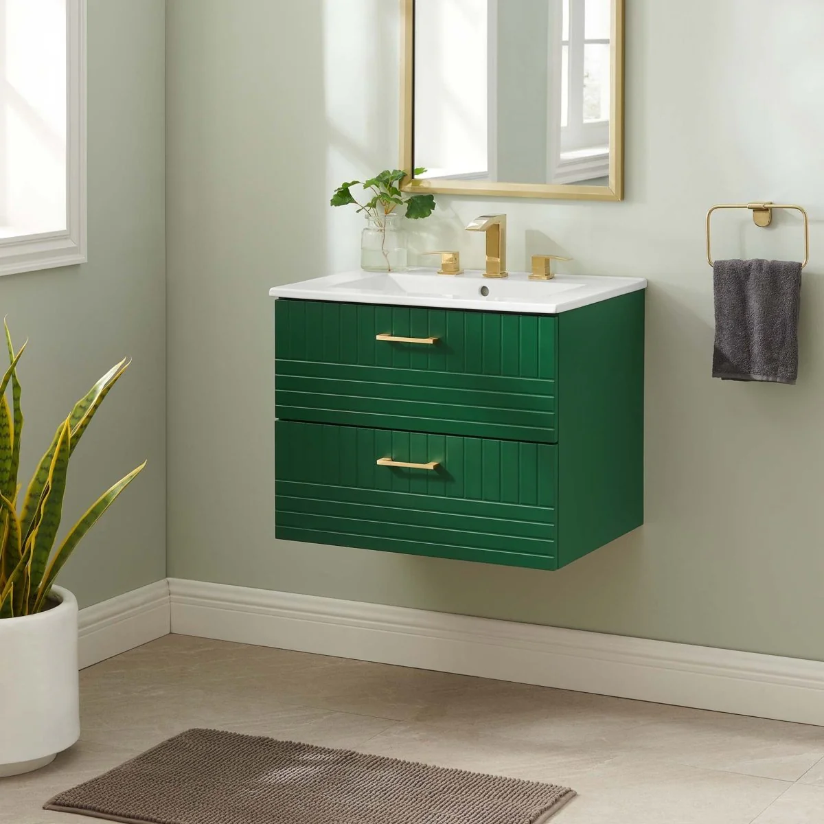 24" Modern Wall-Mount Bathroom Vanity with Sink – Compact Floating Single-Basin Vanity with Drawer Storage - Image 18