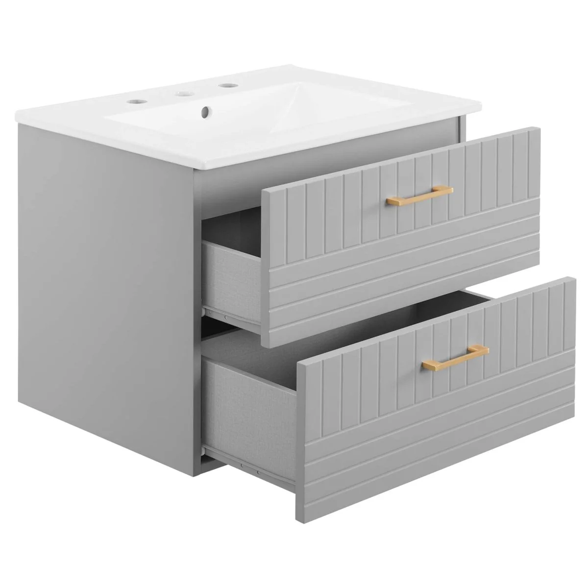 24" Modern Wall-Mount Bathroom Vanity with Sink – Compact Floating Single-Basin Vanity with Drawer Storage - Image 4