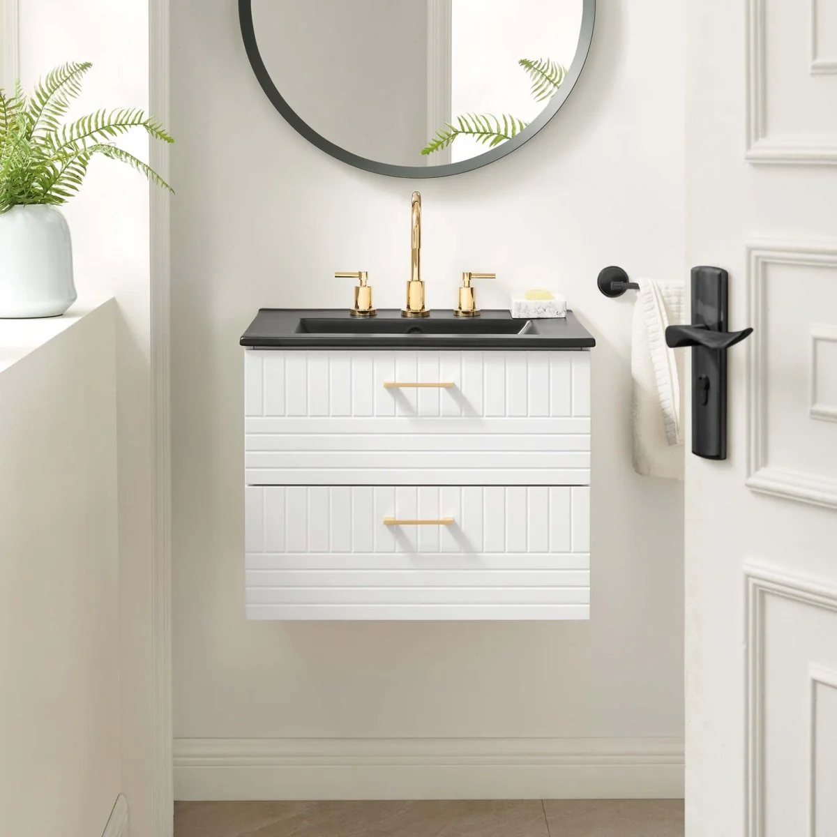 24" Modern Wall-Mount Bathroom Vanity with Sink – Compact Floating Single-Basin Vanity with Drawer Storage - Image 45