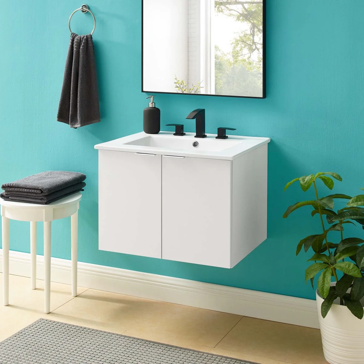 24" Modern Wall-Mount Bathroom Vanity with Sink — Floating Vanity Cabinet Basin - Image 12