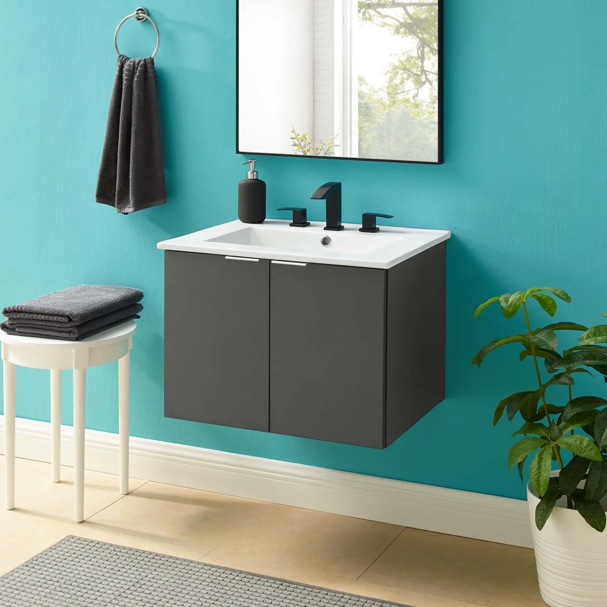 24" Modern Wall-Mount Bathroom Vanity with Sink — Floating Vanity Cabinet Basin - Image 36